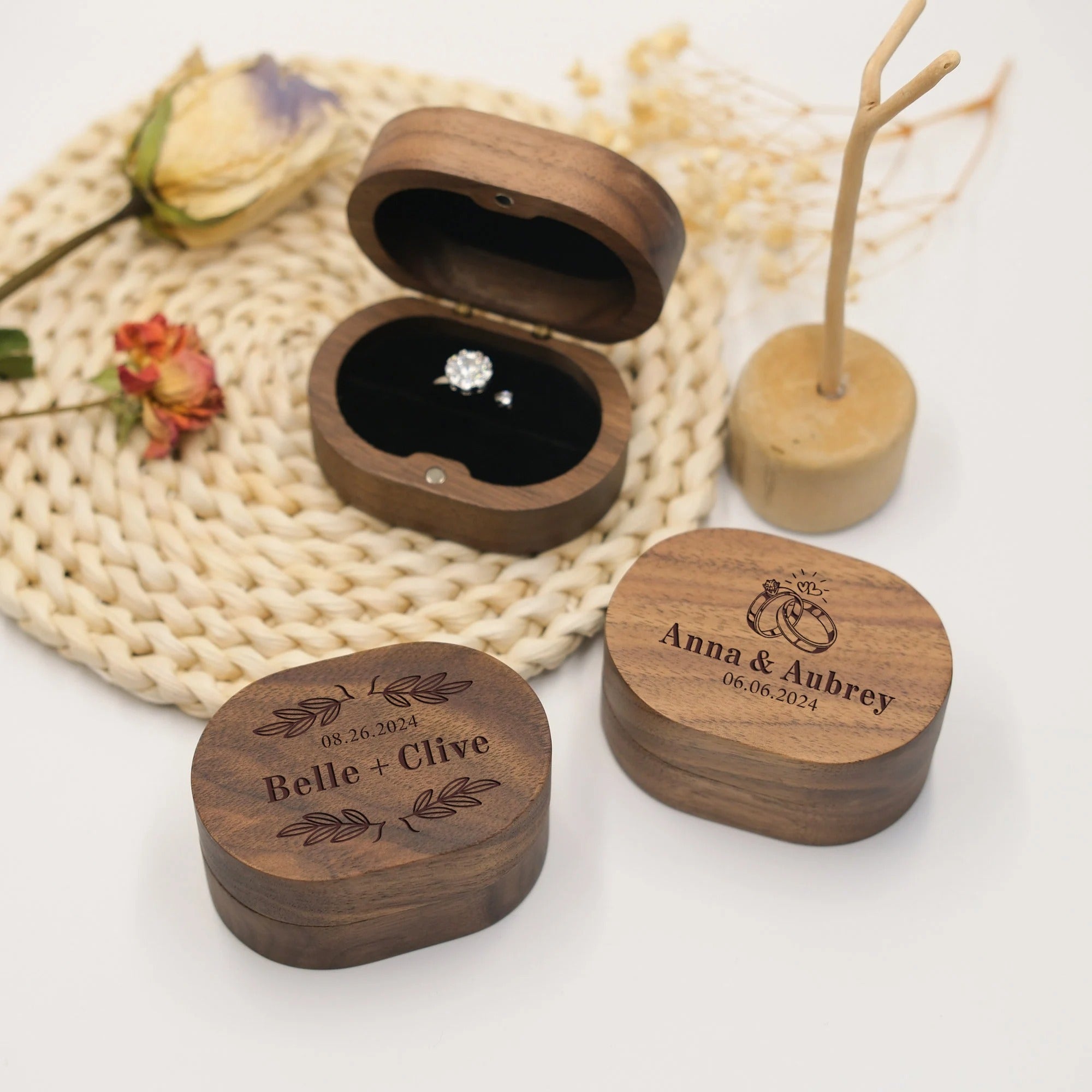 Personalized Wooden Engagement Ring Box, Wedding Anniversary Gift, Personalized Ring Box For Wedding Ceremony, Ring Bearer, Mr & Mrs Gifts