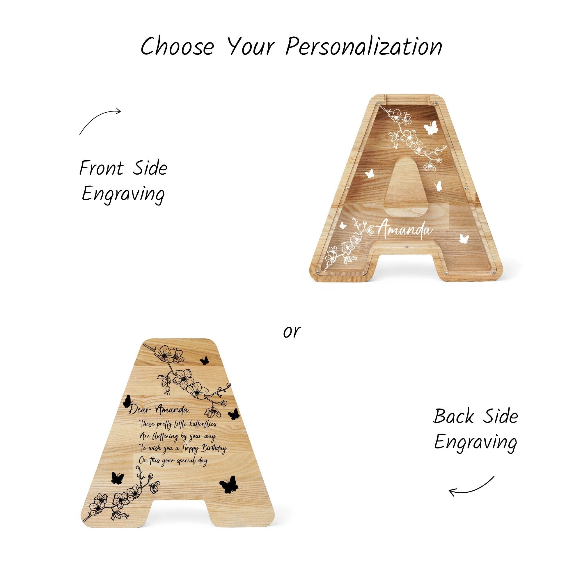 Personalized Letter Piggy Bank For Kids, Custom Money Box for Birthday Gift, Name Engraved Coin Jar, Cute Wooden Savings Holder For Toddler