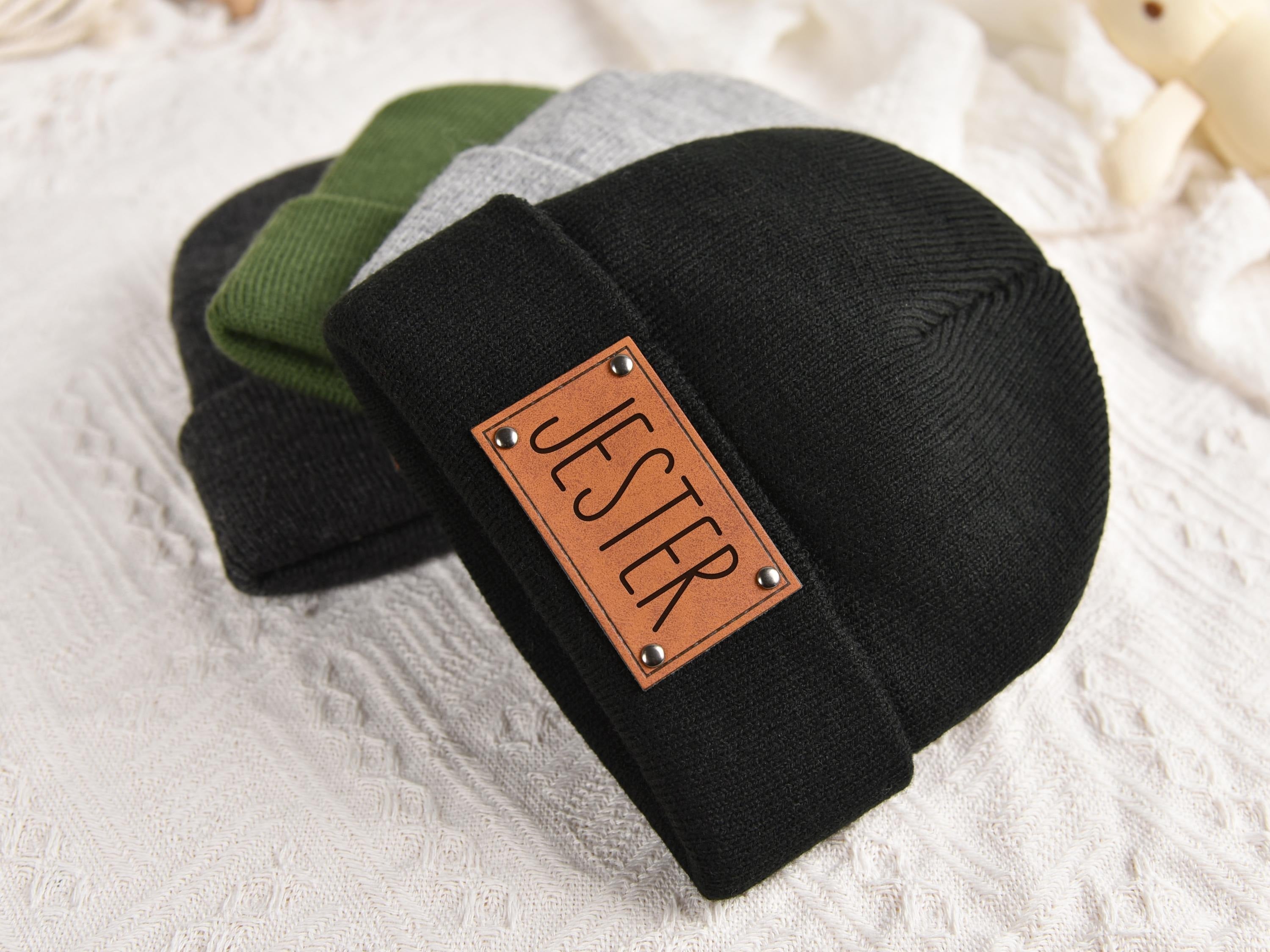 Custom Baby Beanie, Toddler Winter Hat, Kids Youth Child Infant Newborn Gift, Name Hat Engraved Leather Patch Beanie,Personalized Baby Gift