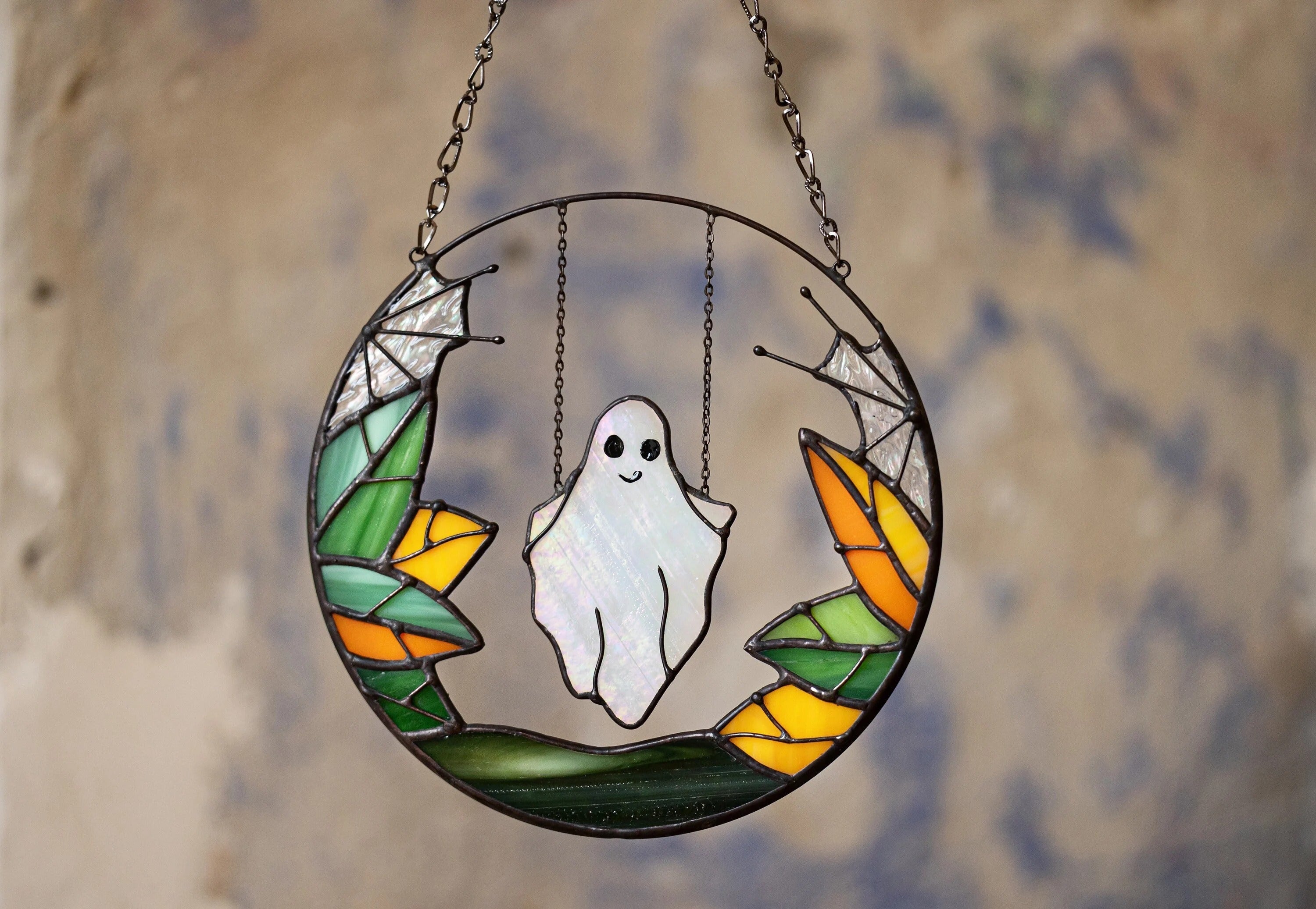 Gothic Suncatcher Ghost Funny Halloween Stain Glass ORIGINAL Horror Picture Home Decor Spooky Window Wall Hanging Fall Cling Witch gift