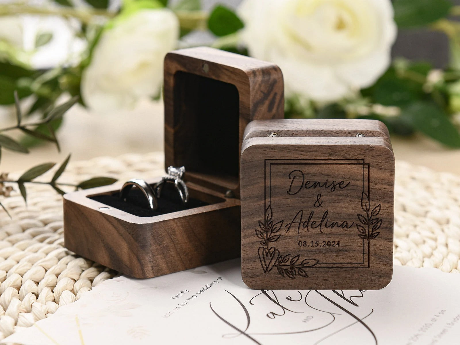 Engraved Wooden Ring Box, Anniversary Gift, Personalized Engagement Ring Box, Proposal Ring Bearer Box, Wood Ring Box For Wedding Ceremony