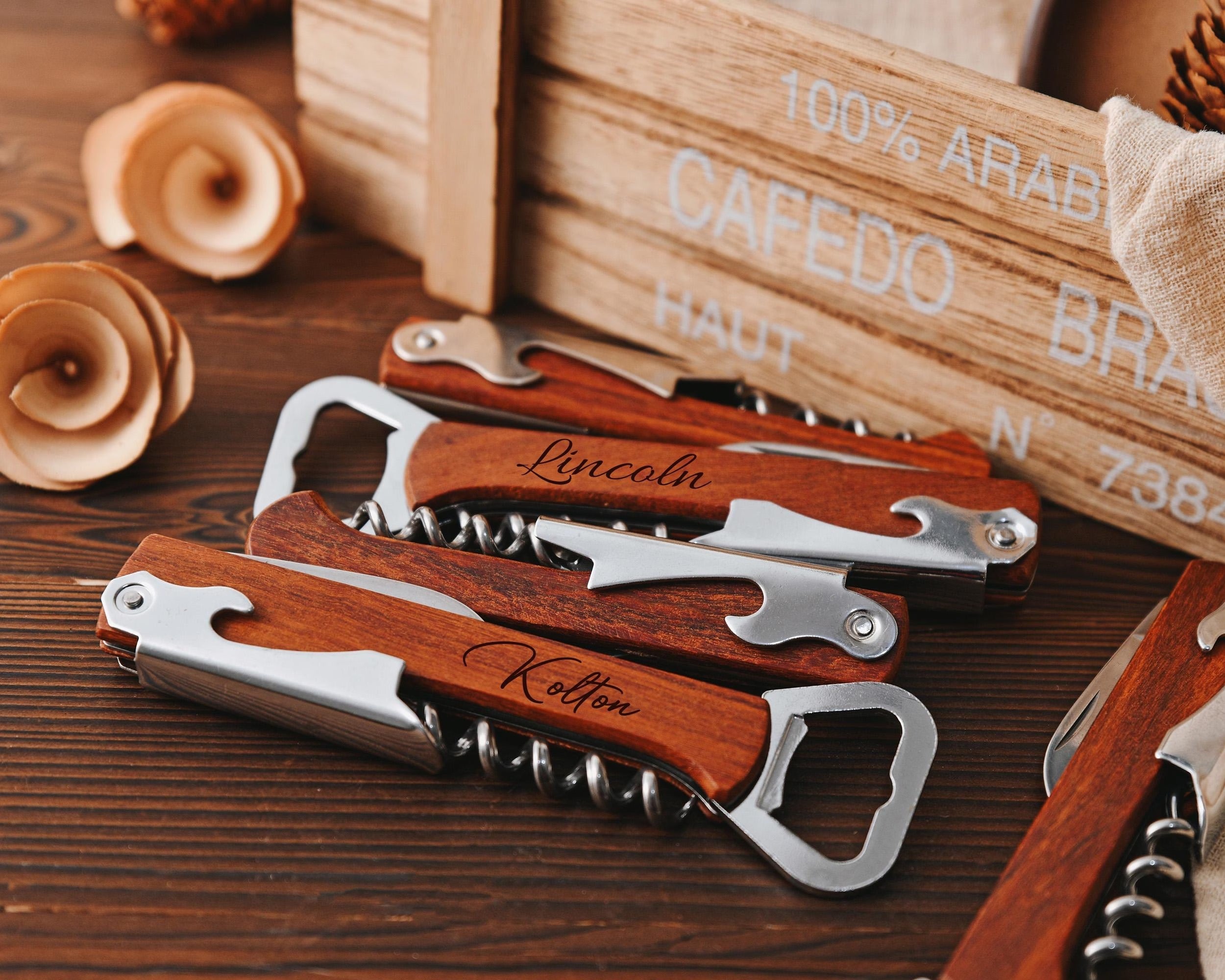 Personalized Wooden Bottle Openers, Wedding Gifts, Ideal Gifts for Groomsmen, Ideal for Wine Lovers,Custom Wine Bottle Openers