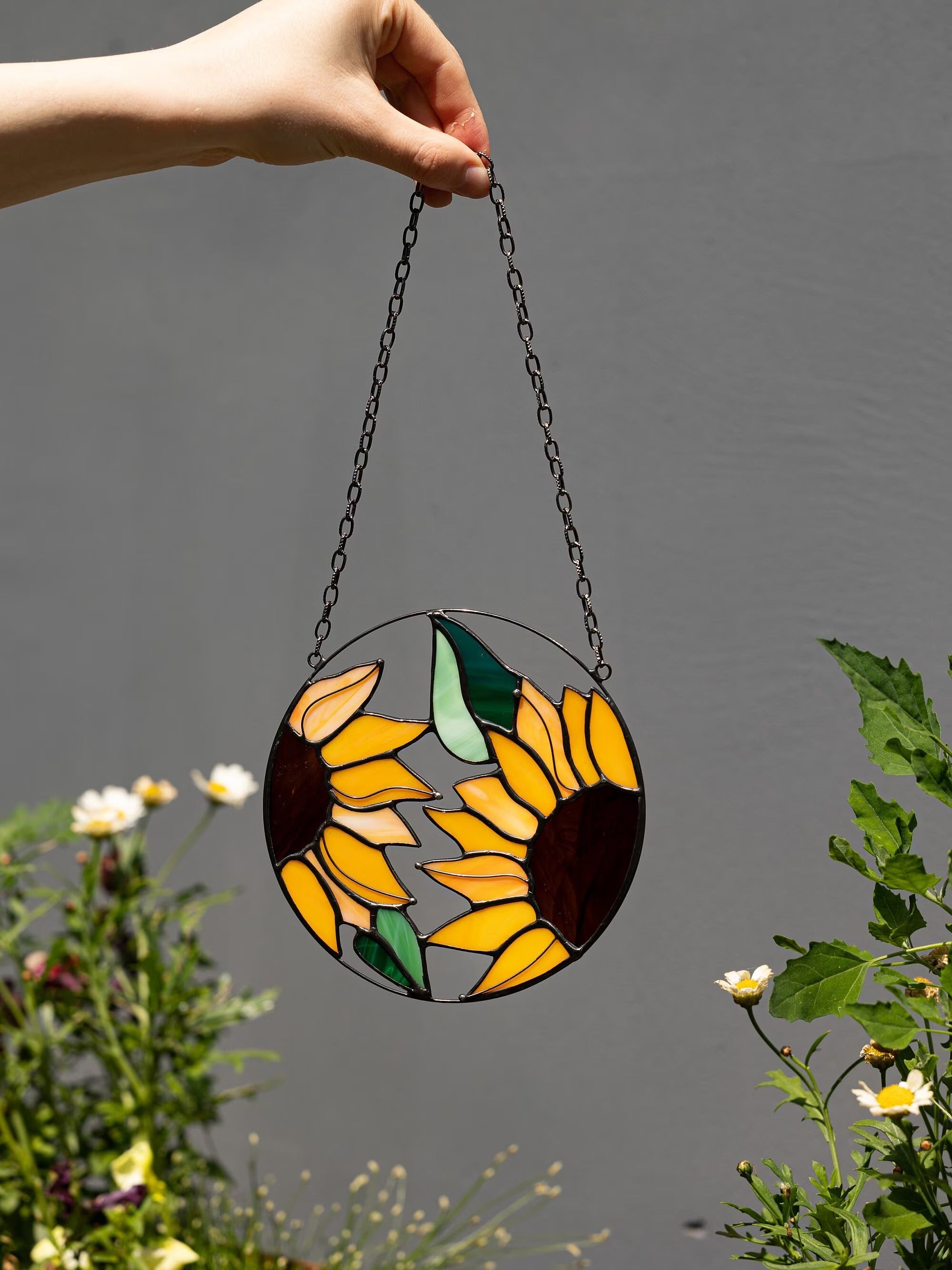 Stained Glass Sunflower Suncatcher: Window Hanging Art