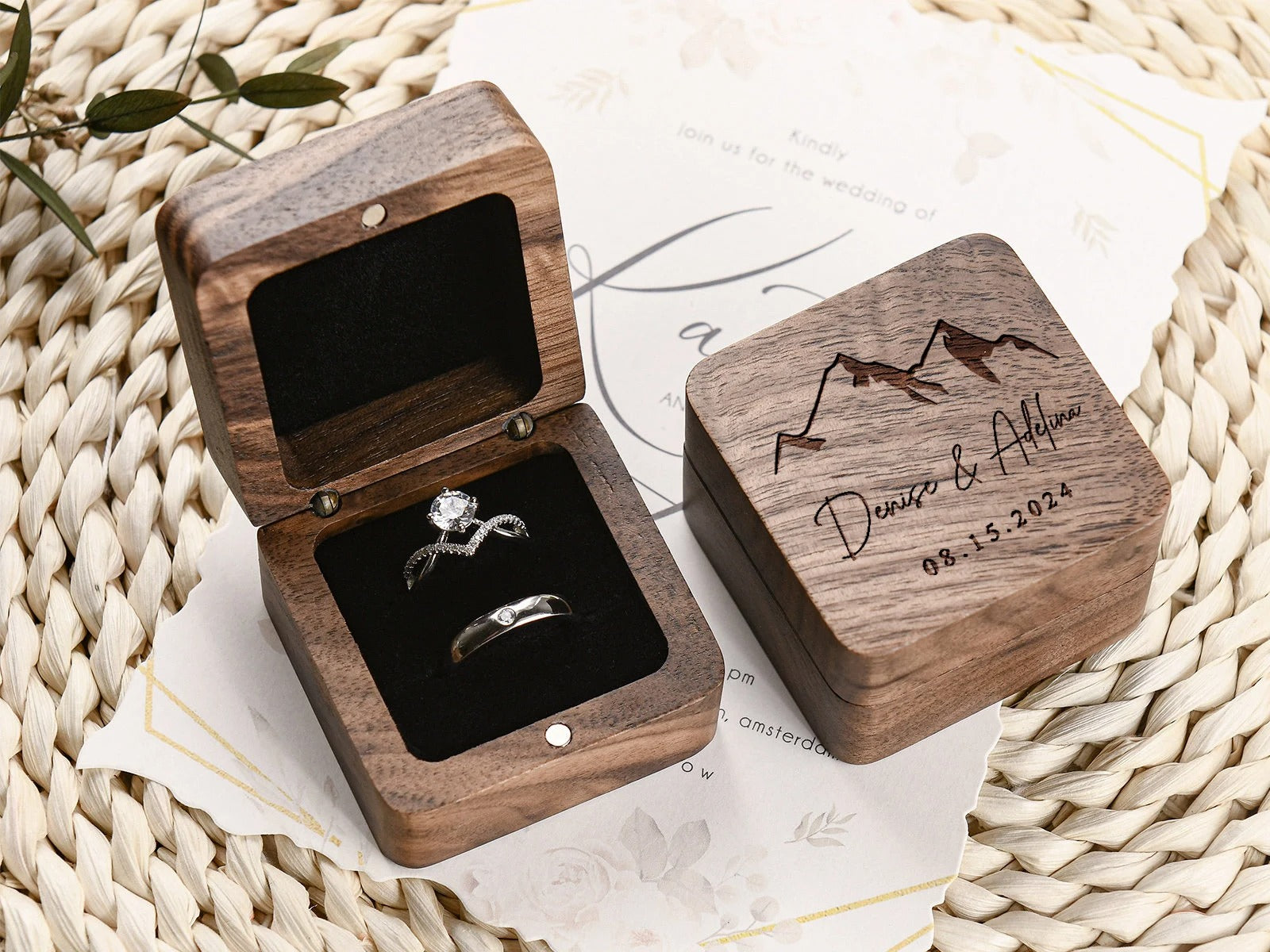 Personalized Engagement Ring Box, Wood Ring Box For Wedding Ceremony, Engraved Wooden Ring Box, Anniversary Gift, Proposal Ring Bearer Box