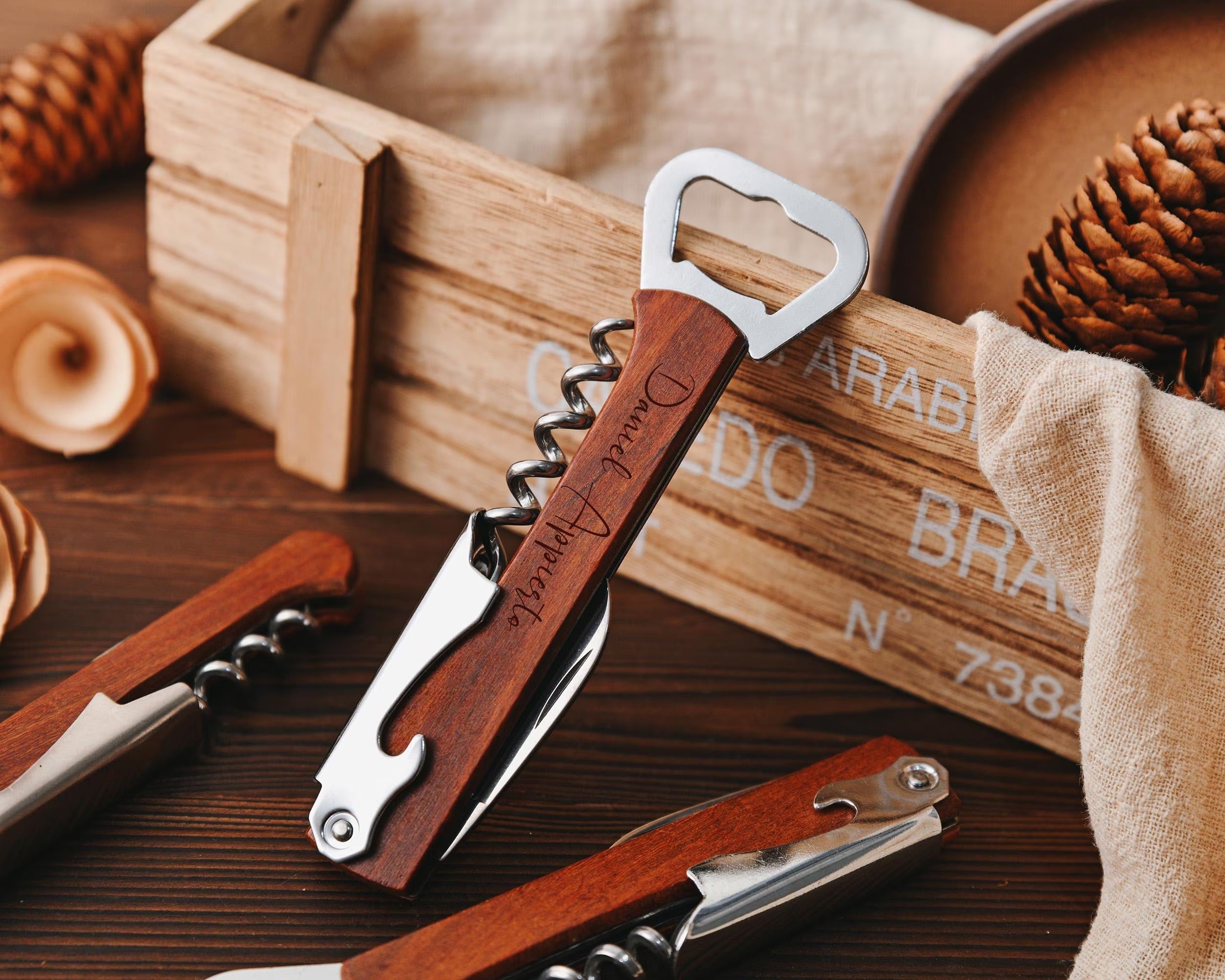 Personalized Wooden Bottle Openers, Wedding Gifts, Ideal Gifts for Groomsmen, Ideal for Wine Lovers,Custom Wine Bottle Openers