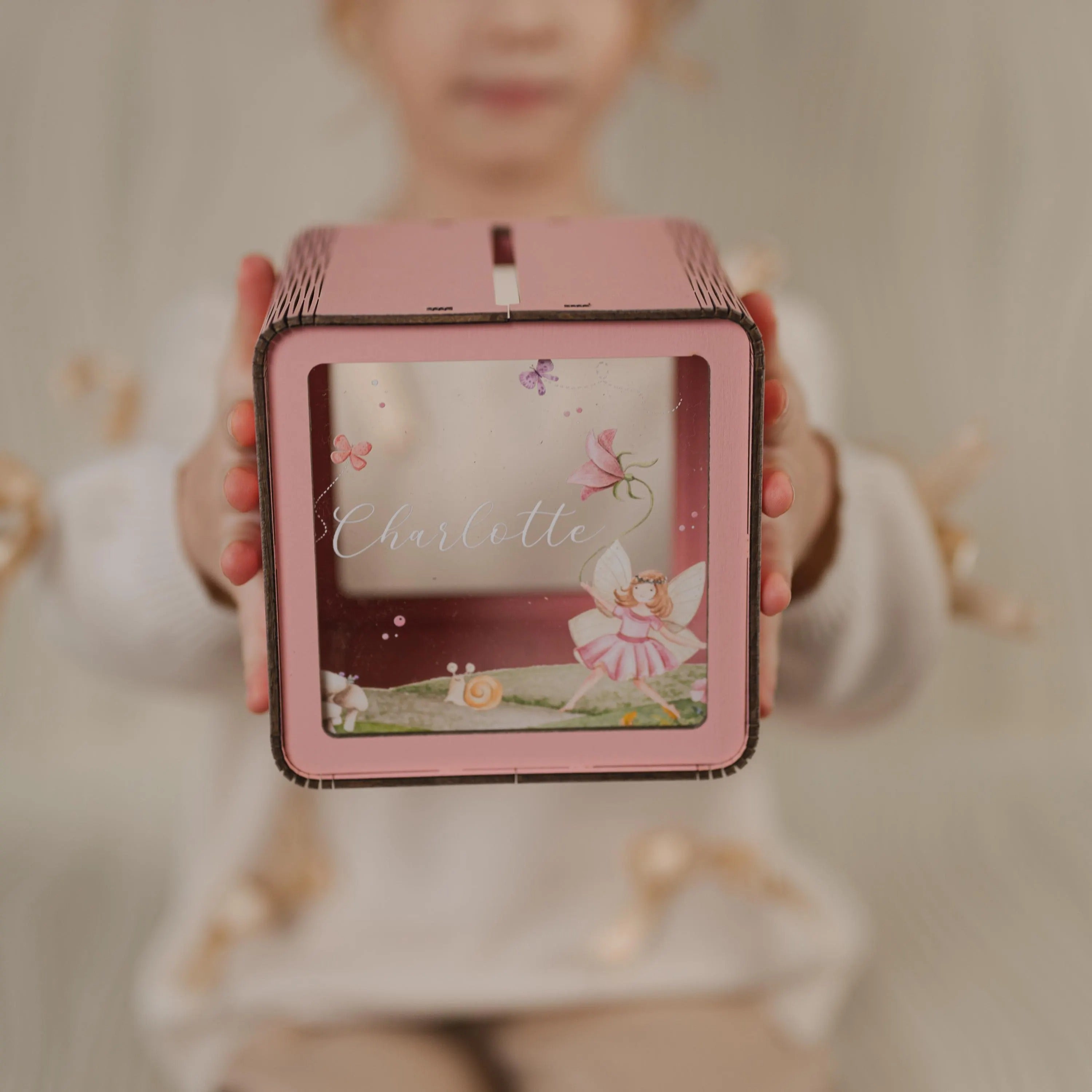 Personalized Large Wooden Piggy Bank for Kids, Custom Name Gift for Toddler, Acrylic Glass Coin Bank, Unique Birthday Gift for Kid