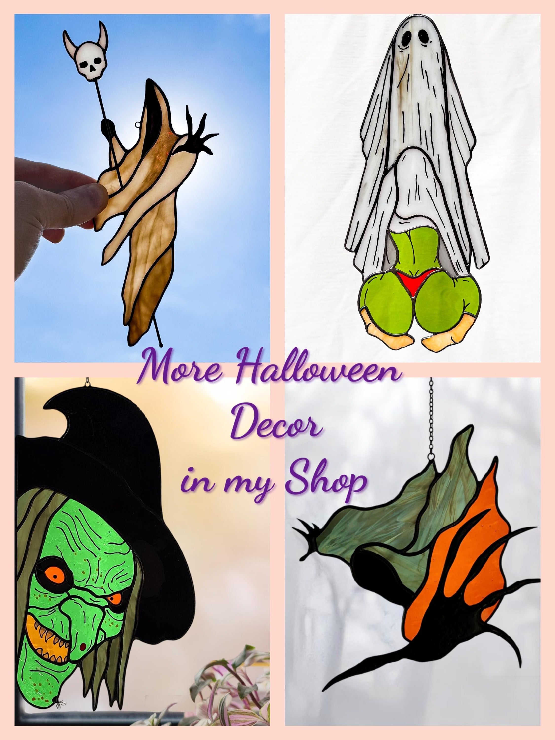 Whimsical Peeing Ghost Plant Stake. Handmade Stained Glass Halloween Decor for Indoor Plants, Gardens or Spooky Fall Gifts.