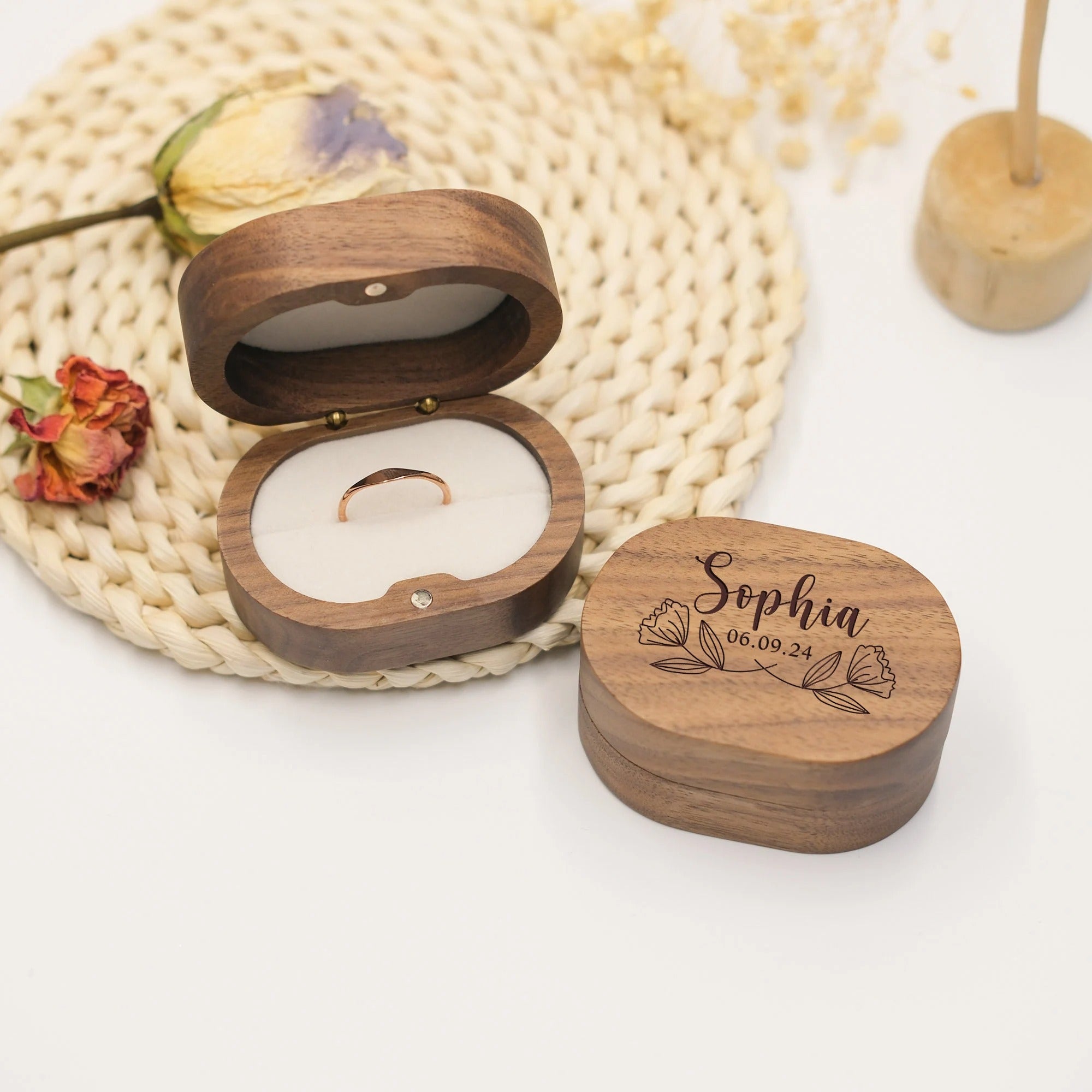 Personalized Wooden Engagement Ring Box, Wedding Anniversary Gift, Personalized Ring Box For Wedding Ceremony, Ring Bearer, Mr & Mrs Gifts