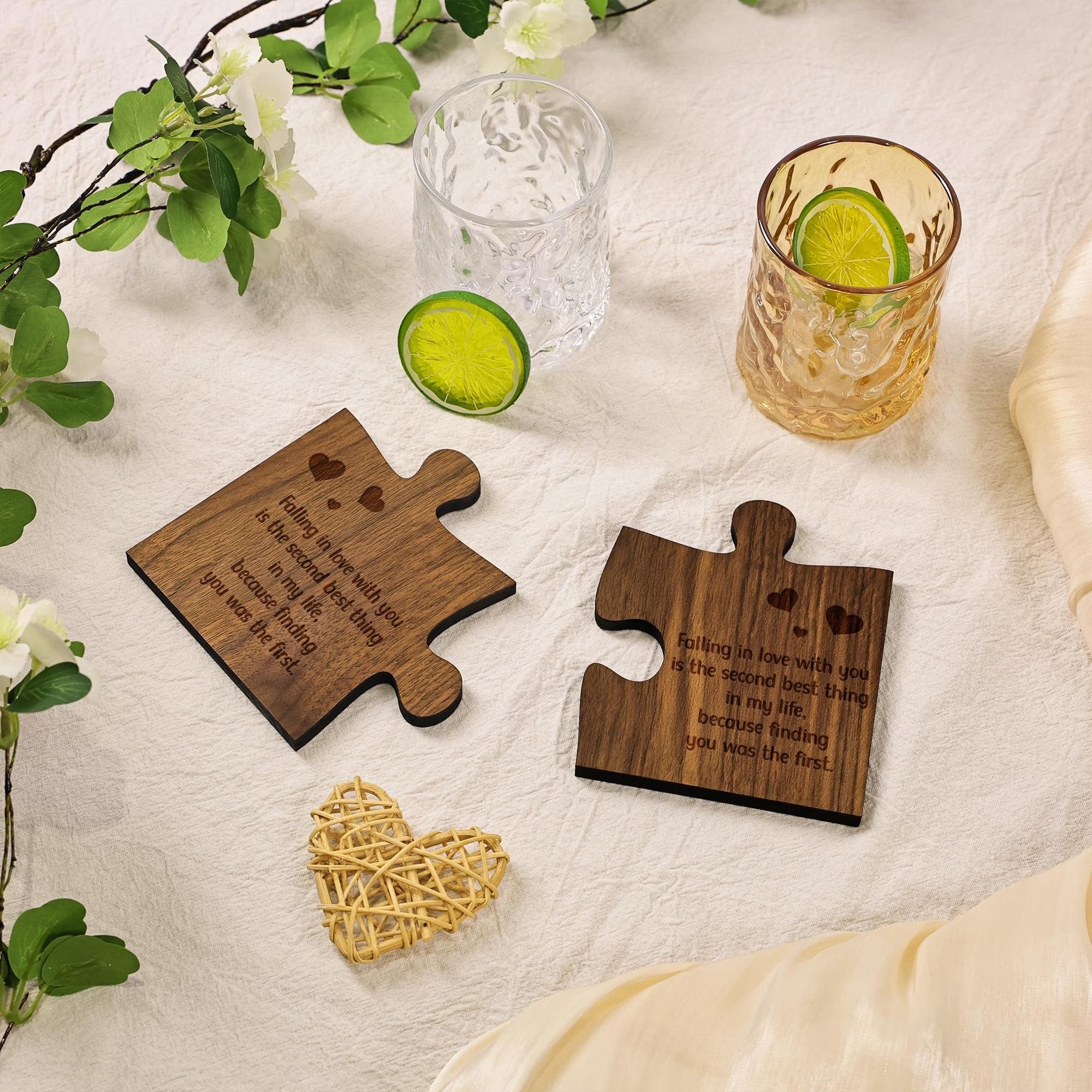 Custom Couples Coaster Set, Leaf Design, Personalised Couples Coaster, Set of 2, His Her Coasters, Anniversary Wedding Gift, Mr Mrs Gift