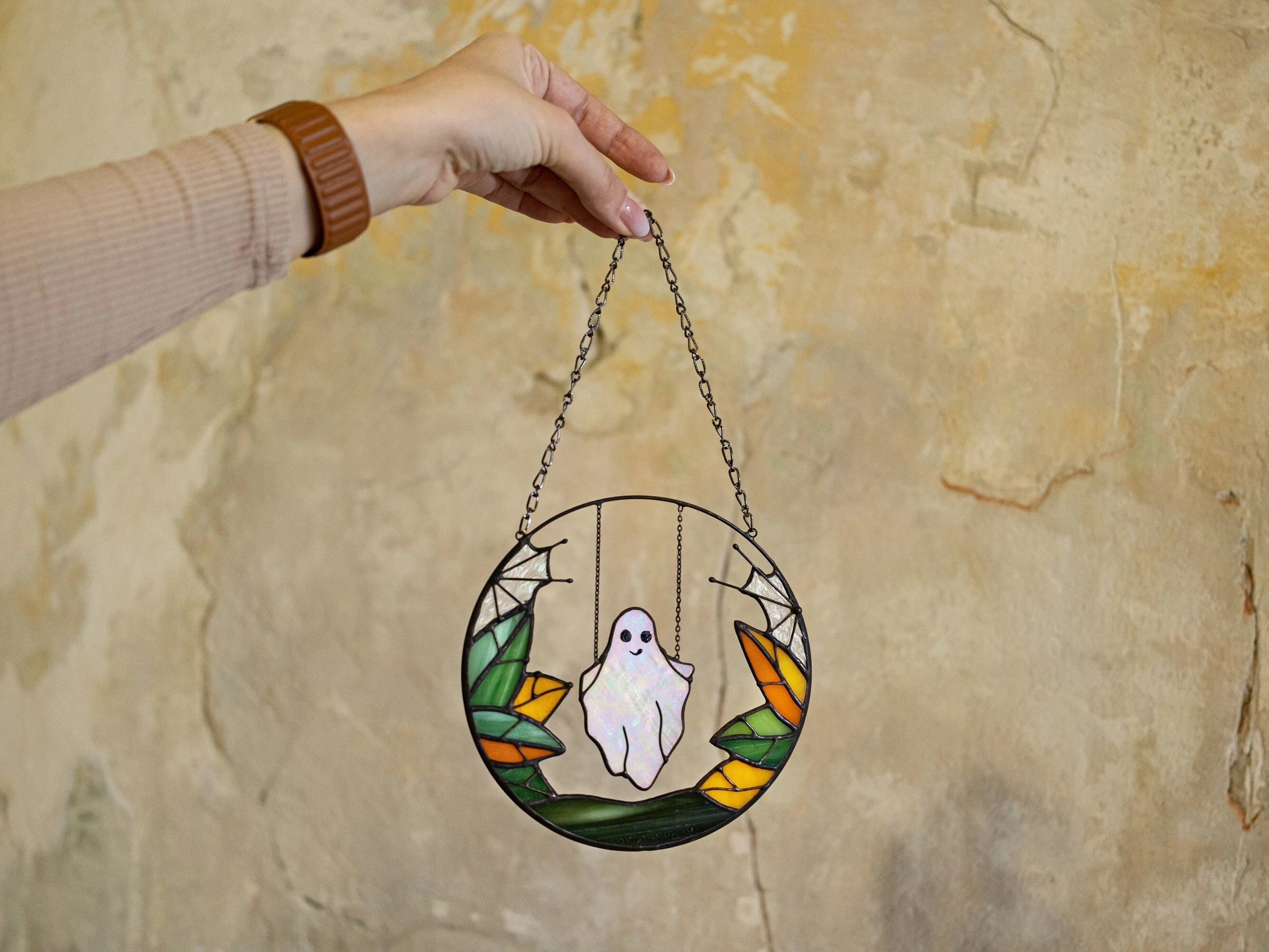 Gothic Suncatcher Ghost Funny Halloween Stain Glass ORIGINAL Horror Picture Home Decor Spooky Window Wall Hanging Fall Cling Witch gift