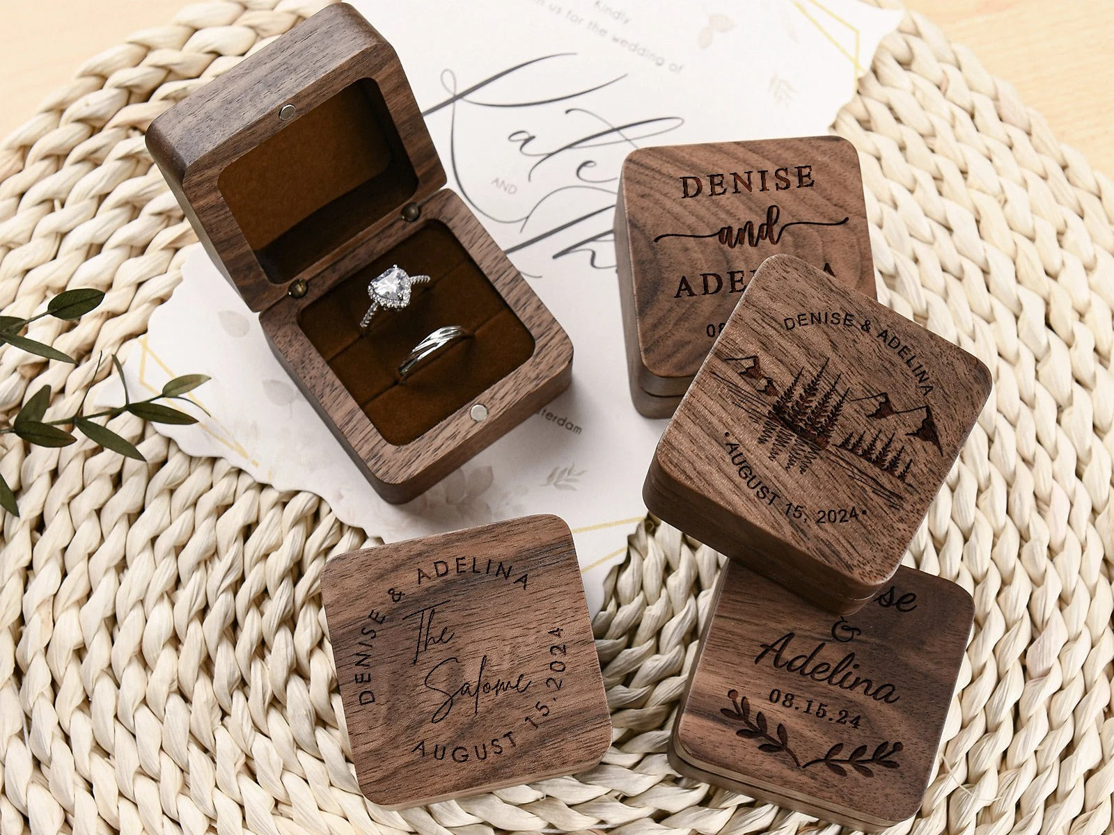 Personalized Engagement Ring Box, Wood Ring Box For Wedding Ceremony, Engraved Wooden Ring Box, Anniversary Gift, Proposal Ring Bearer Box