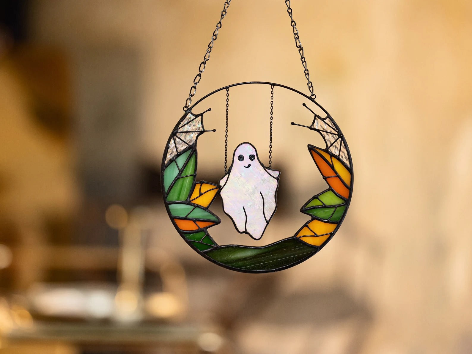 Gothic Suncatcher Ghost Funny Halloween Stain Glass ORIGINAL Horror Picture Home Decor Spooky Window Wall Hanging Fall Cling Witch gift