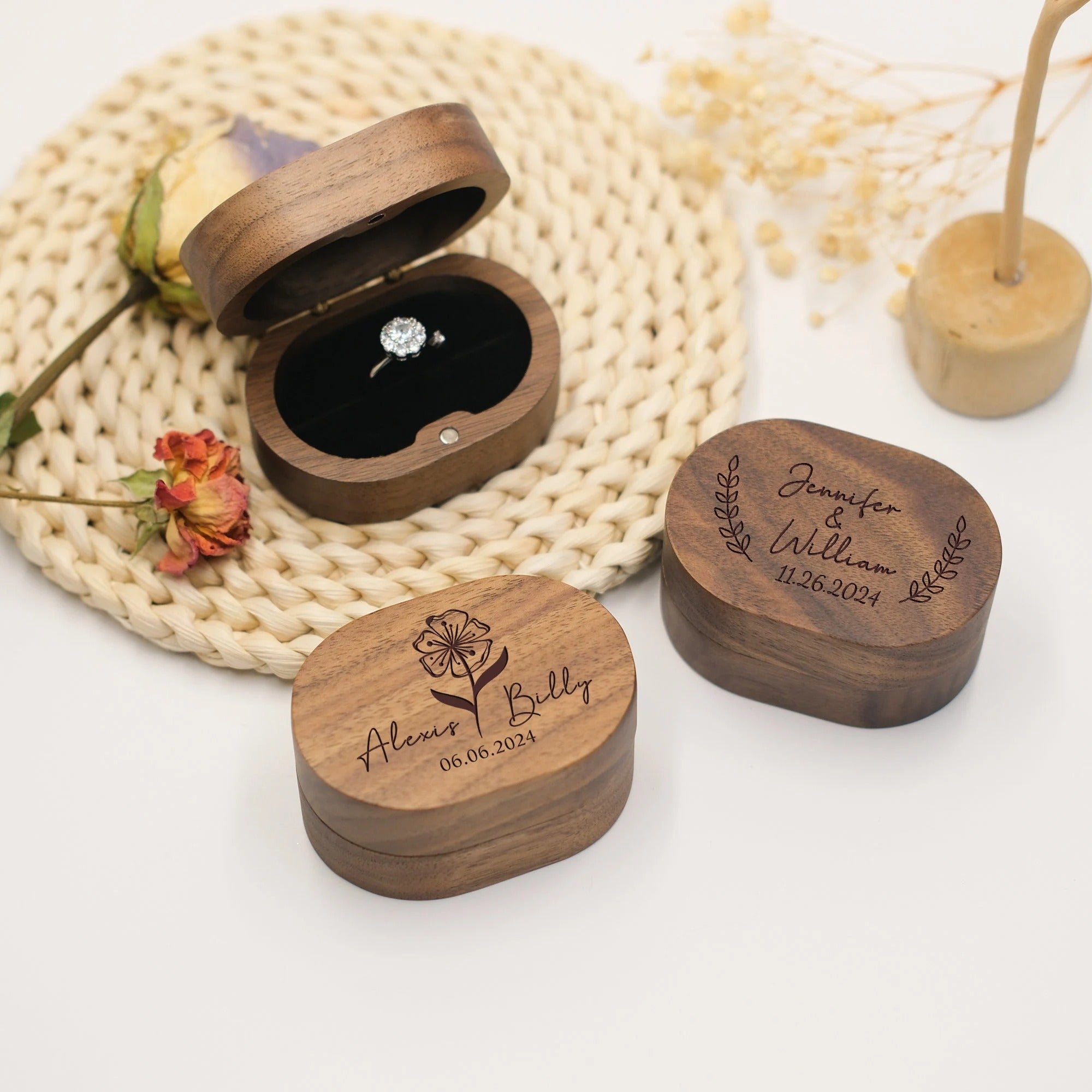 Personalized Wooden Engagement Ring Box, Wedding Anniversary Gift, Personalized Ring Box For Wedding Ceremony, Ring Bearer, Mr & Mrs Gifts