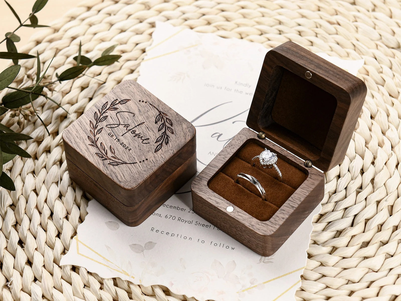 Personalized Engagement Ring Box, Wood Ring Box For Wedding Ceremony, Engraved Wooden Ring Box, Anniversary Gift, Proposal Ring Bearer Box