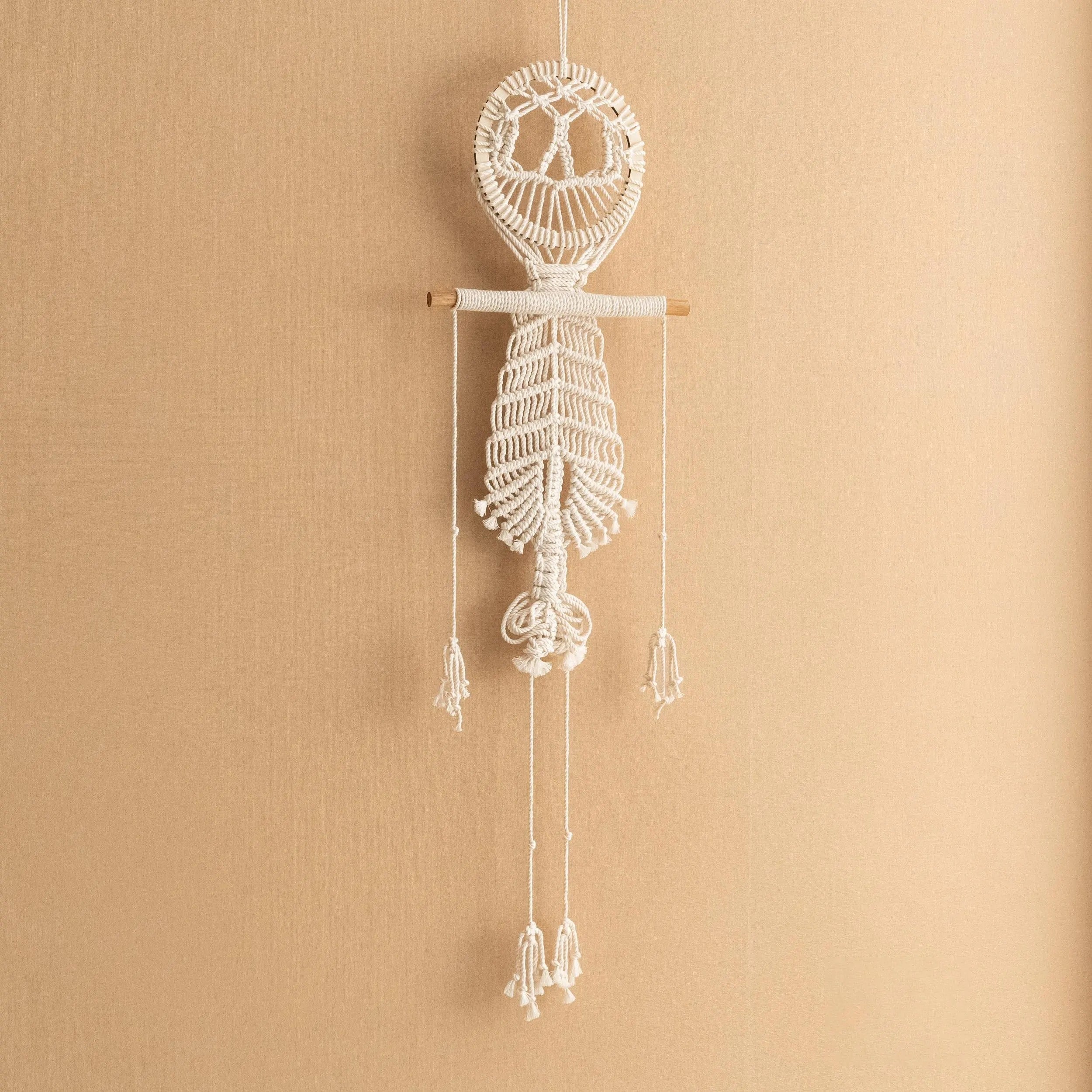 Macrame Skeleton, Halloween Hanging Decoration, Spooky Wall Art, Gothic Decor Bedroom, Halloween Gift, Goth Tapestry, White Skeleton W94