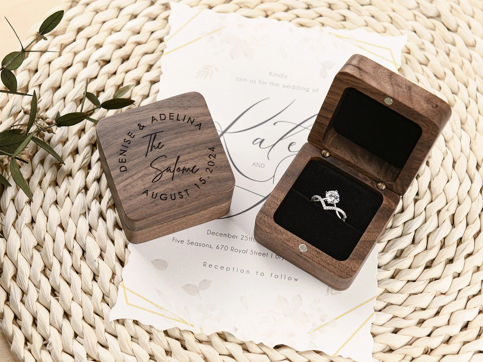 Personalized Engagement Ring Box, Wood Ring Box For Wedding Ceremony, Engraved Wooden Ring Box, Anniversary Gift, Proposal Ring Bearer Box