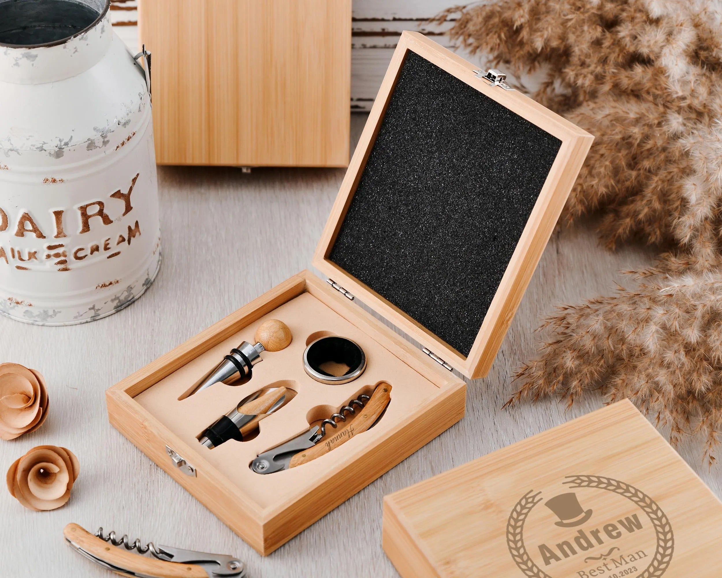 Personalized wine tool set groomsmen gifts, wedding party gifts, christmas gifts wine opener corkscrew, customized premium best men gift set