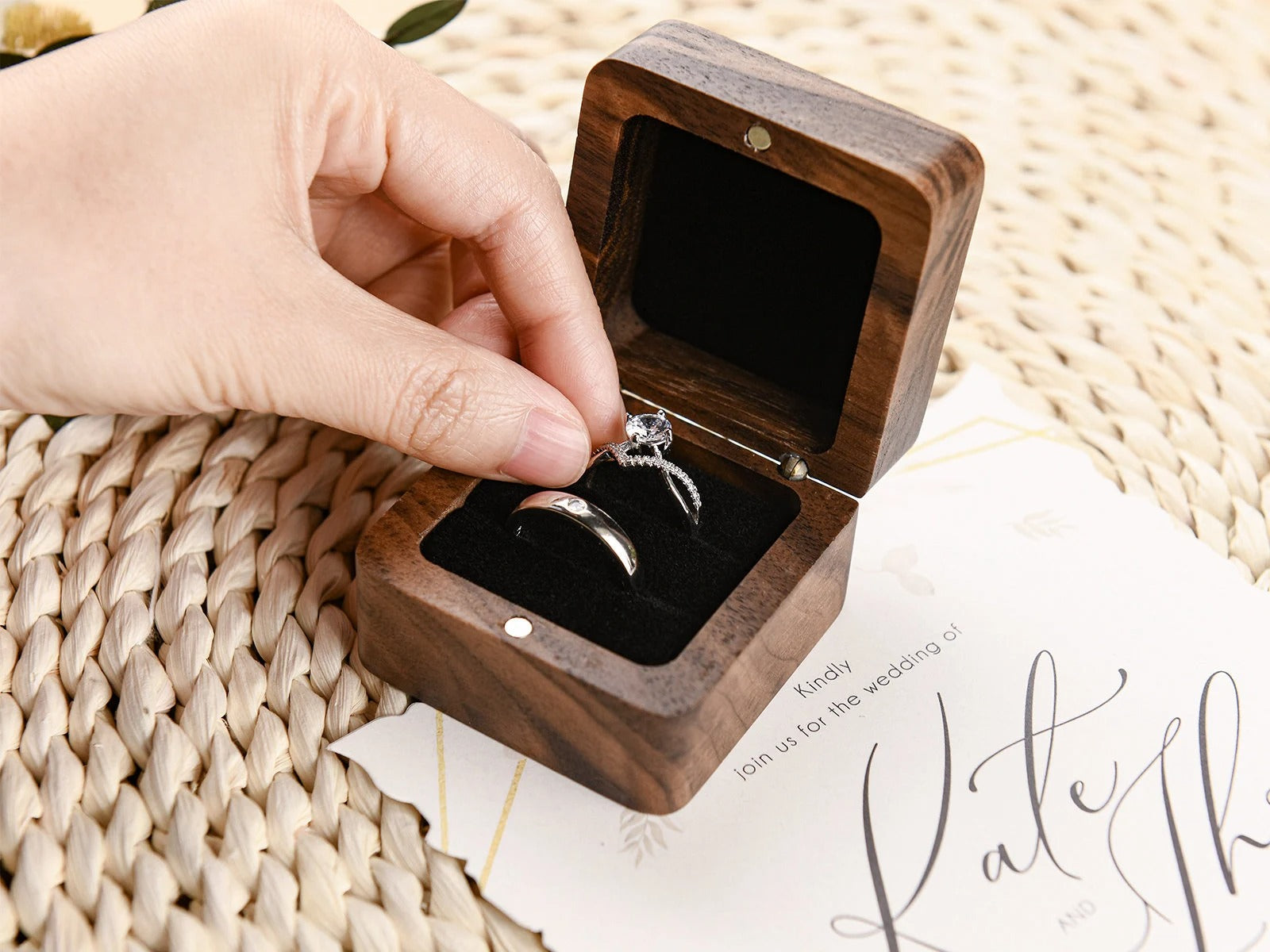 Personalized Engagement Ring Box, Wood Ring Box For Wedding Ceremony, Engraved Wooden Ring Box, Anniversary Gift, Proposal Ring Bearer Box