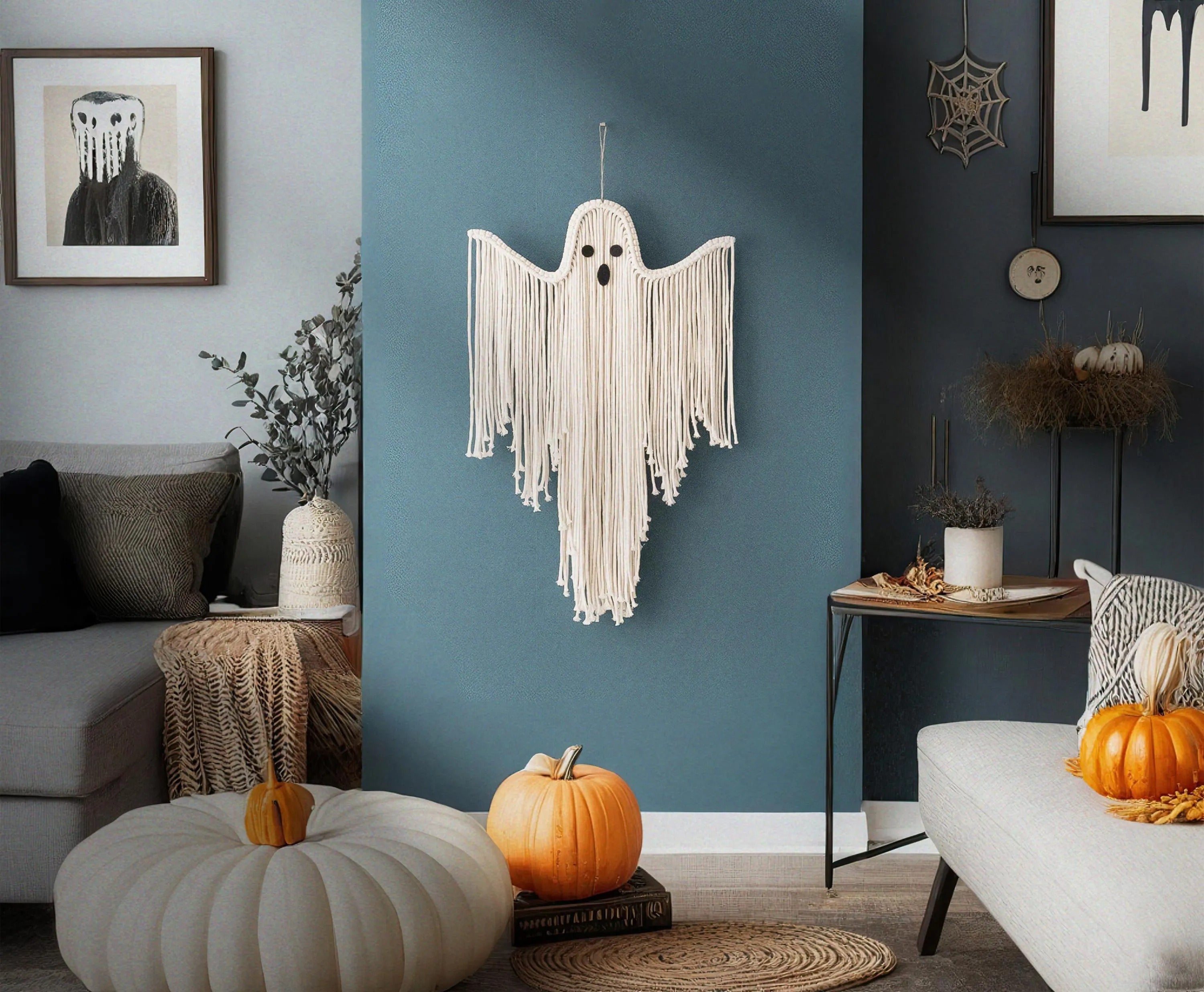 Halloween Macrame Ghost Spooky Wall Hanging for Gothic Decor V73
