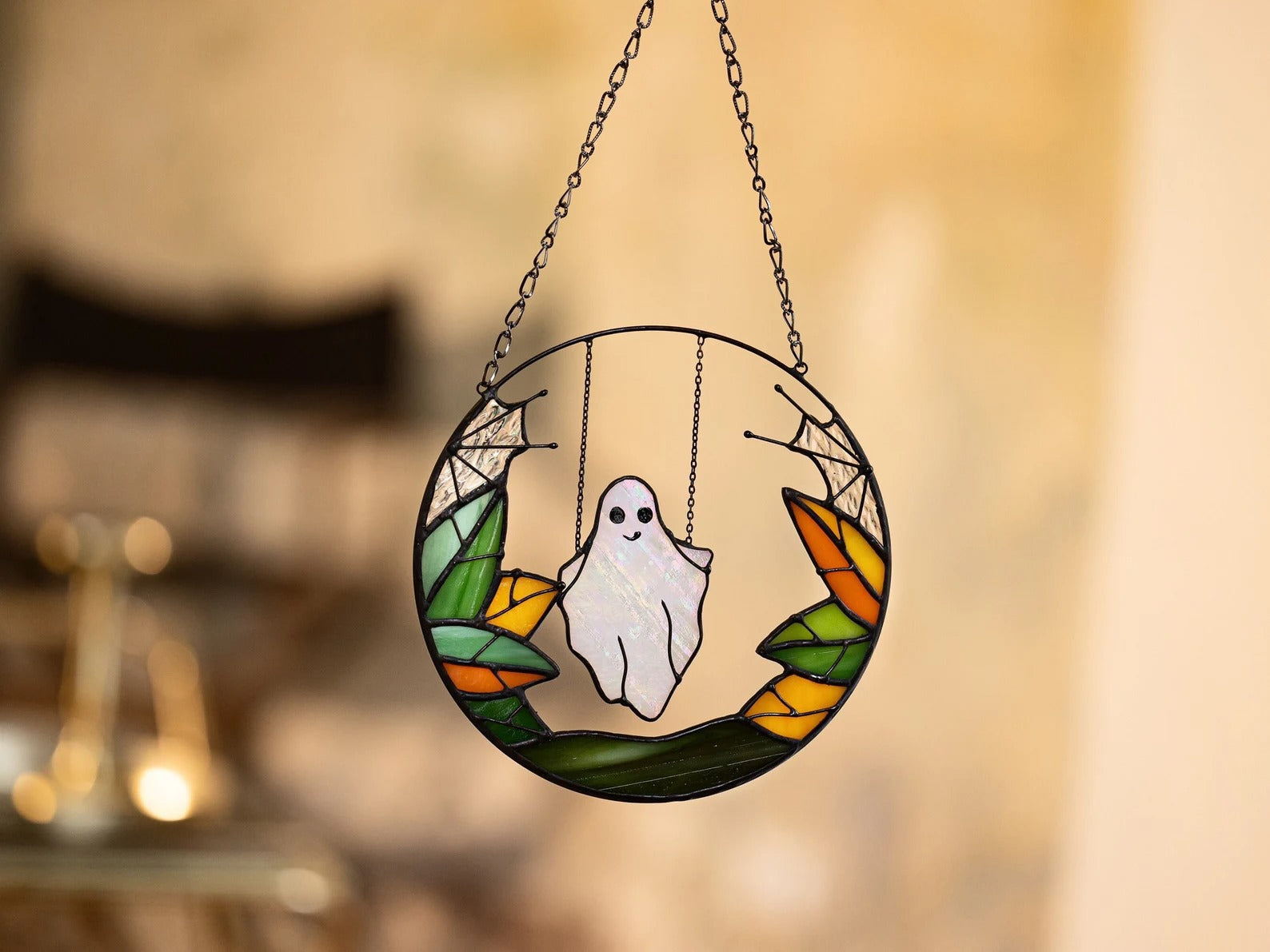 Gothic Suncatcher Ghost Funny Halloween Stain Glass ORIGINAL Horror Picture Home Decor Spooky Window Wall Hanging Fall Cling Witch gift