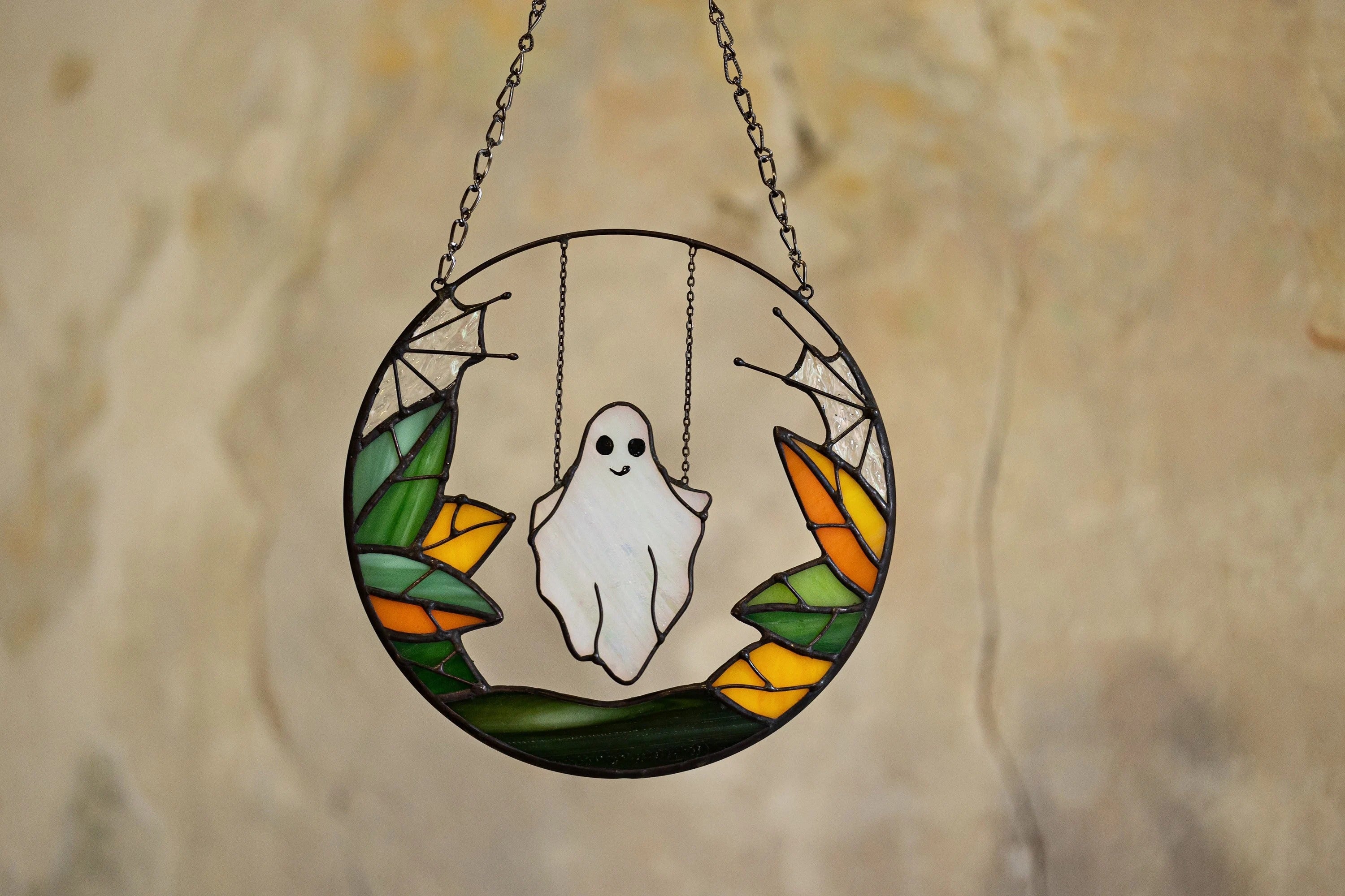 Gothic Suncatcher Ghost Funny Halloween Stain Glass ORIGINAL Horror Picture Home Decor Spooky Window Wall Hanging Fall Cling Witch gift