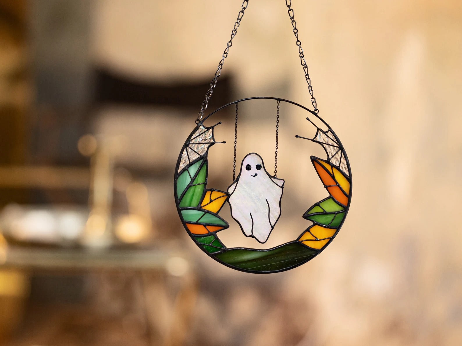 Gothic Suncatcher Ghost Funny Halloween Stain Glass ORIGINAL Horror Picture Home Decor Spooky Window Wall Hanging Fall Cling Witch gift