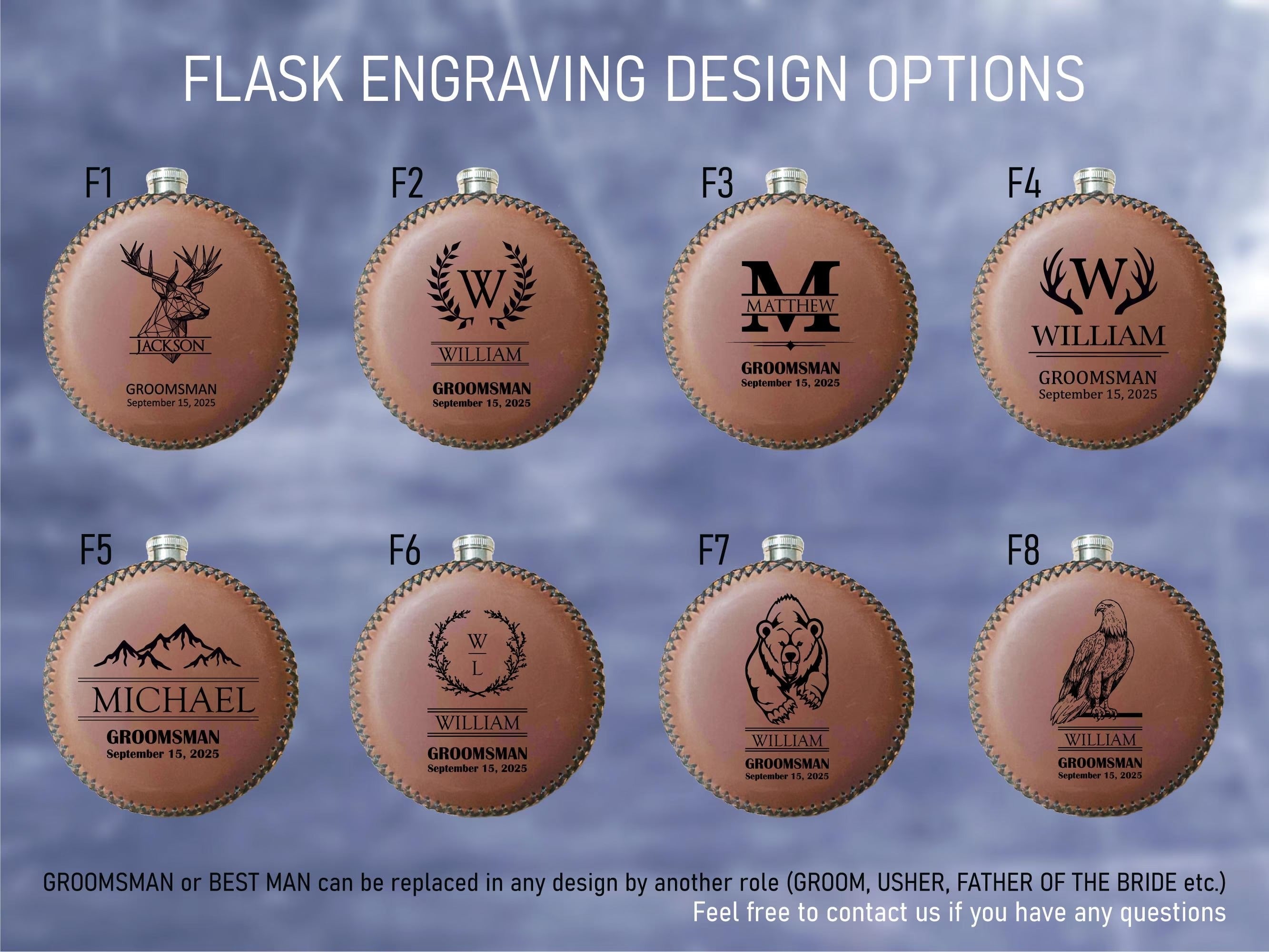 Personalized Groomsmen Gift Box Set: Leather Wrap Flask + Classic pocket knife + Leather Bottle Opener - proposal box set custom engraved