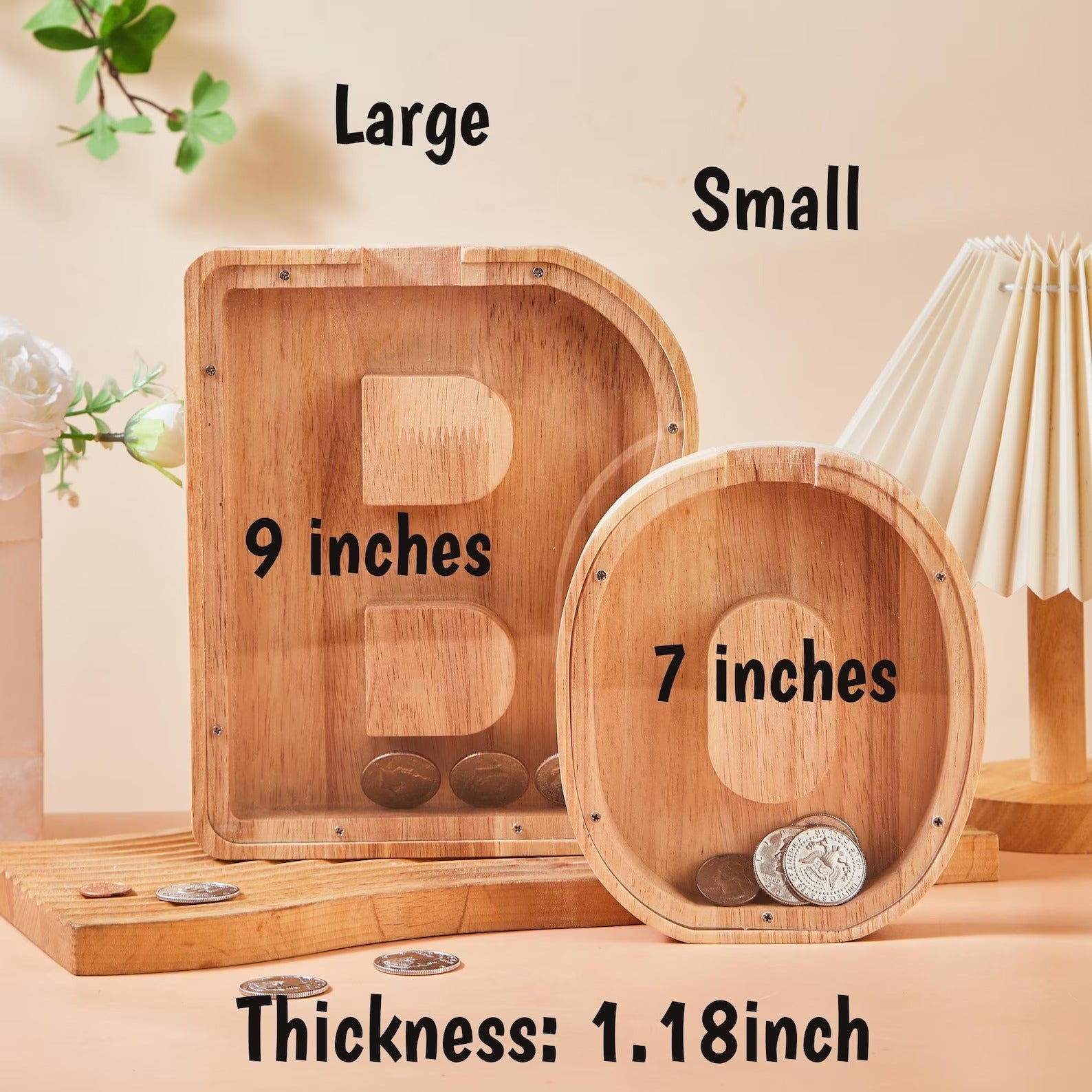 Personalized Large Wooden Kids Letter Piggy Bank, Wood Gift For Kids, Custom Name Coin Bank, Wood Alphabet Letter Bank Money Box Birthday