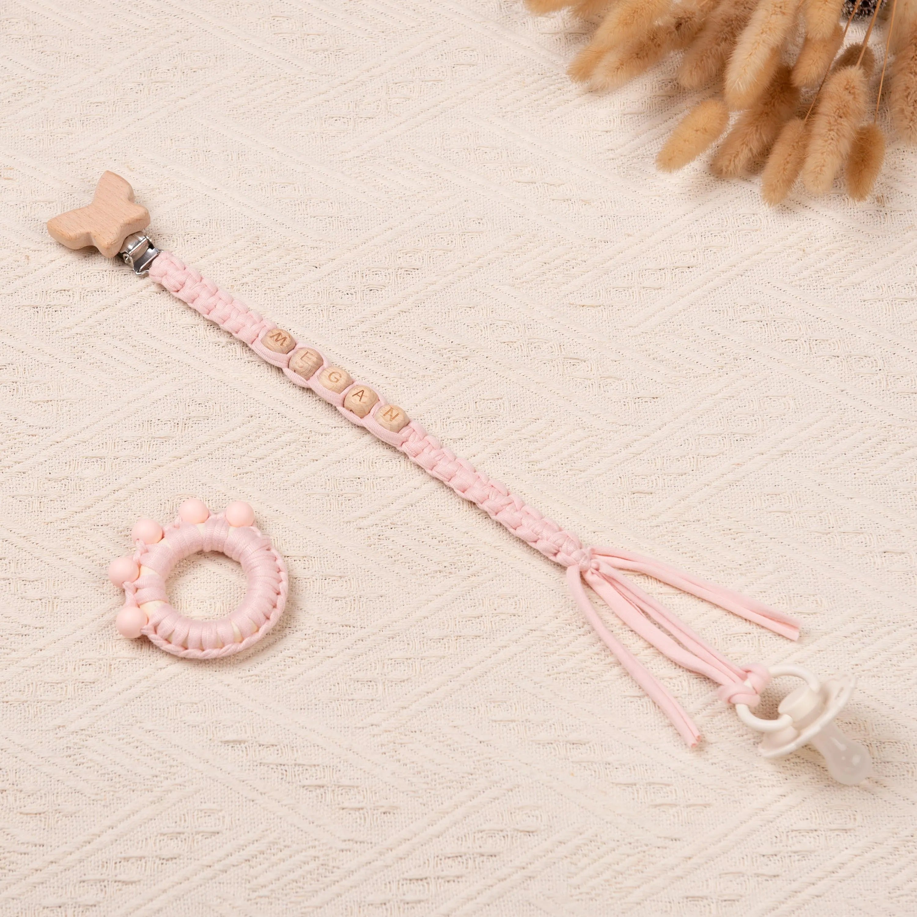 Personalized Braided Pacifier Clips and Rattles for Baby Boy and Girl, Baby Shower Gifts, New Baby Gift, Unique Baby Gift Set, Newborn Gifts