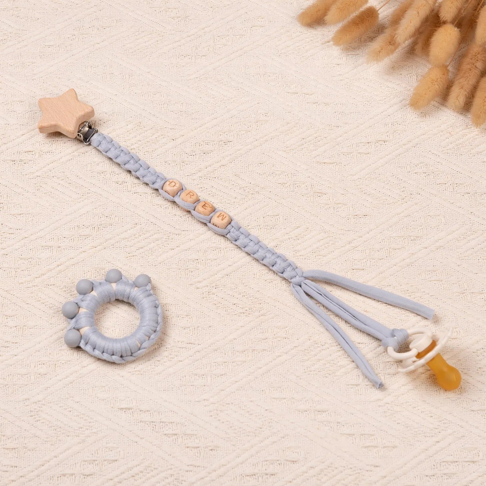 Personalized Braided Pacifier Clips and Rattles for Baby Boy and Girl, Baby Shower Gifts, New Baby Gift, Unique Baby Gift Set, Newborn Gifts