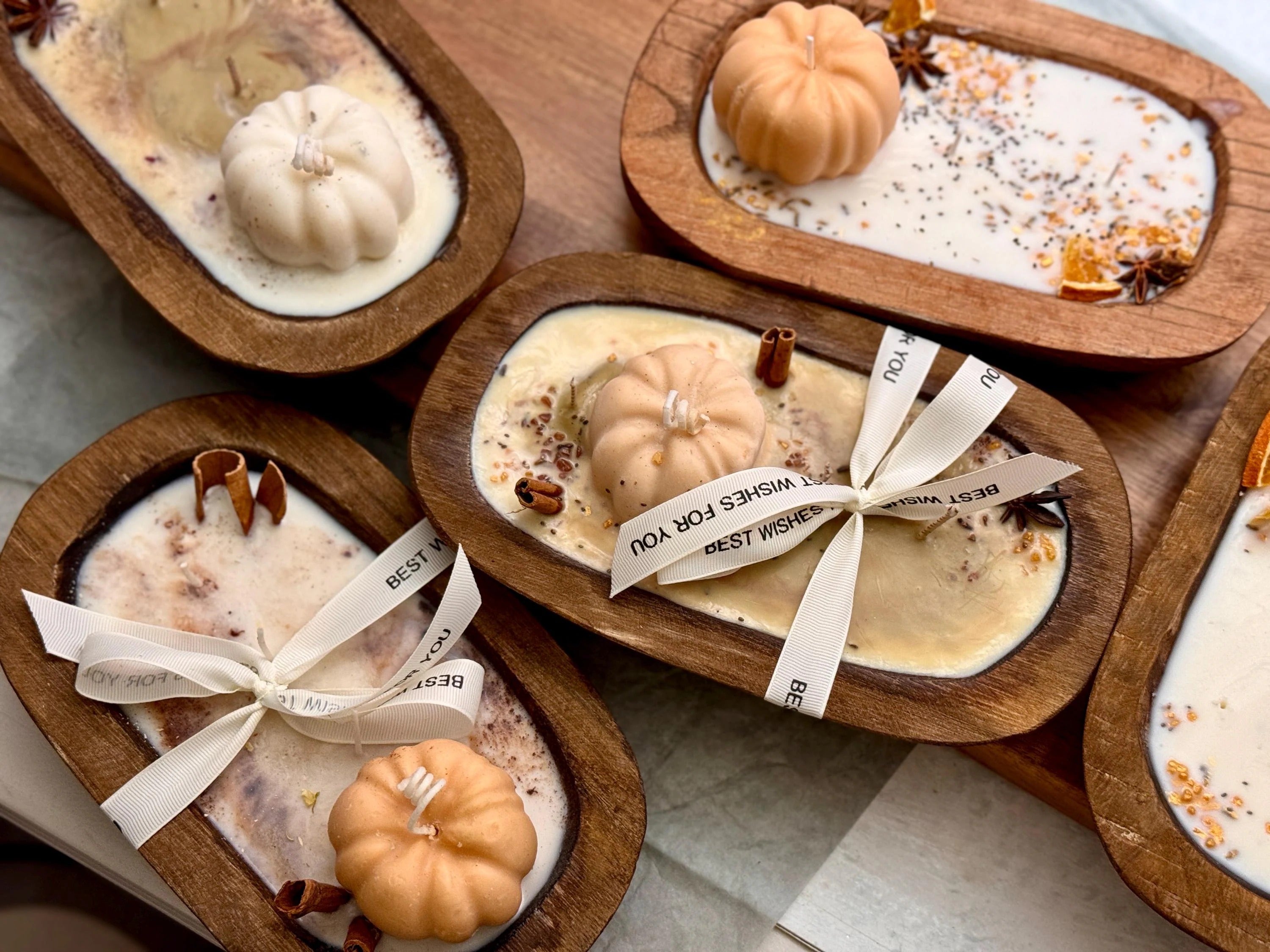 Wooden dough bowl Thanksgiving Candles
