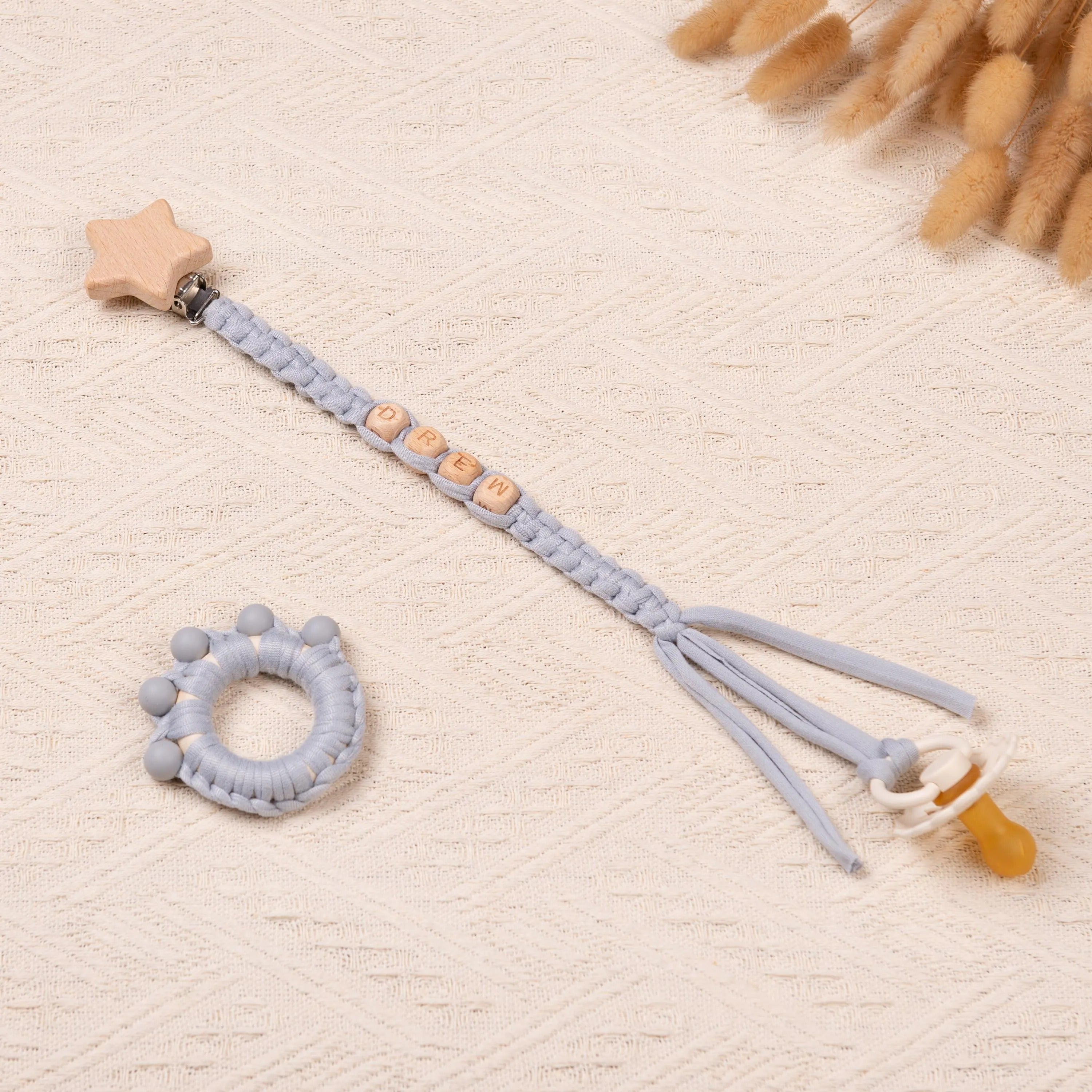 Personalized Braided Pacifier Clips and Rattles for Baby Boy and Girl, Baby Shower Gifts, New Baby Gift, Unique Baby Gift Set, Newborn Gifts