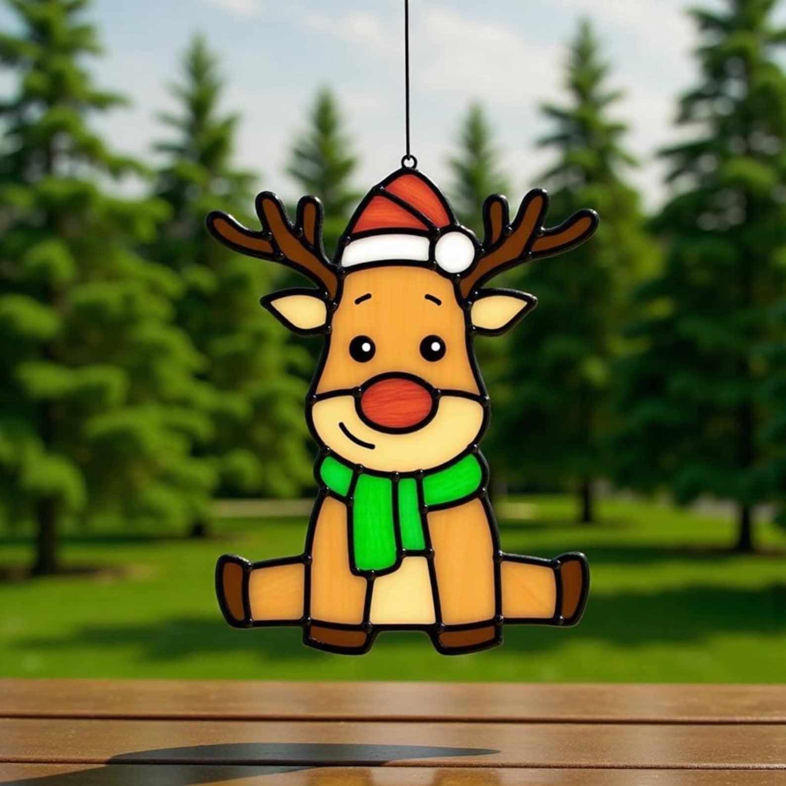 Christmas Deer Stained Glass Pattern, Stained Glass Pattern Christmas Art Panel Decor, Christmas Ornament, Christmas Decor