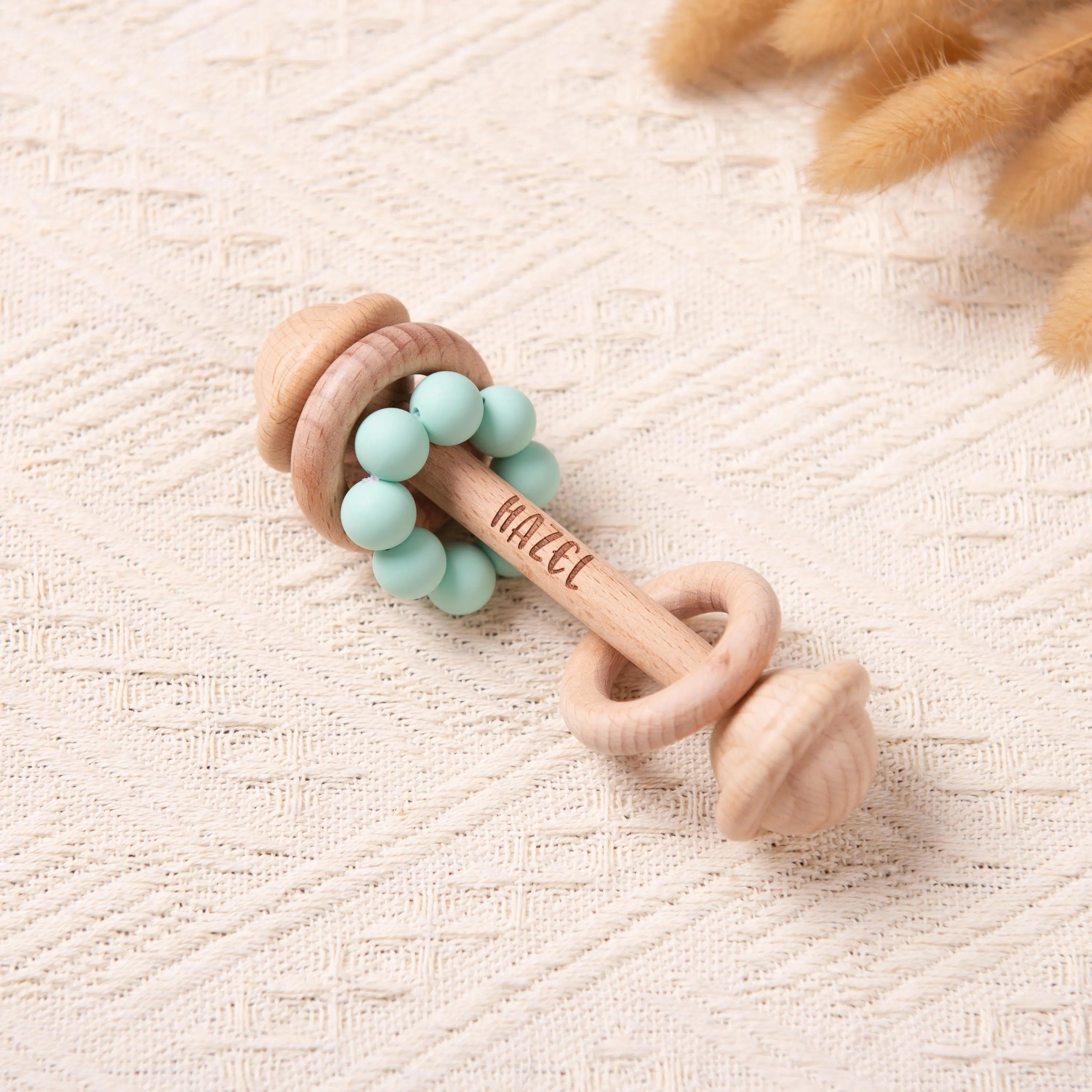 Custom Wooden Rattle, Sensory Toys for Baby, Personalized New Baby Gifts, Baby Shower Gifts, Nephew Gifts, Newborn Gifts, Christmas Gifts