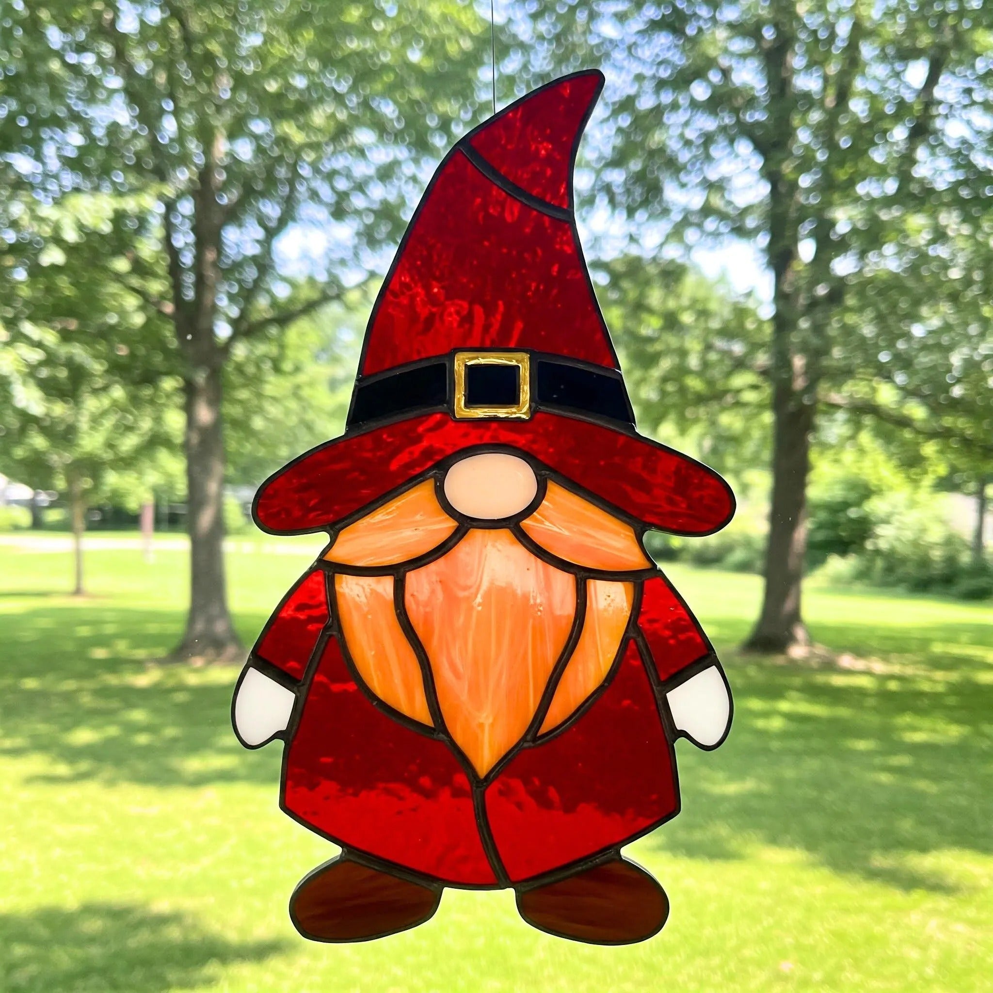 Holiday Gnome Stained Glass Patten, Red Gnome Decor, DIY Stained Glass, Home Decor, Seasonal Gift Idea, Hanging