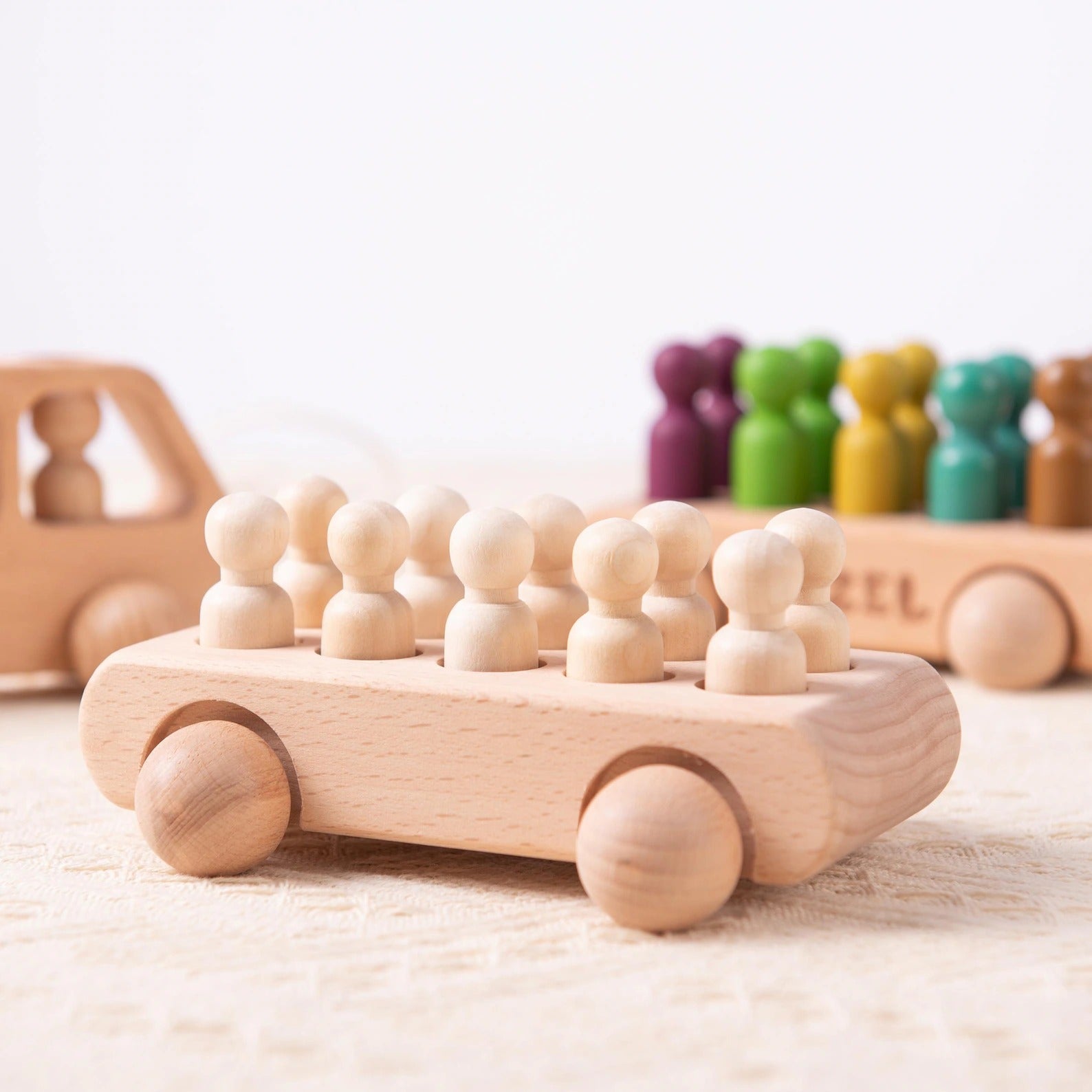 Personalized Birthday Gift for Kids, Custom Wooden Toys for Baby Boys, Wooden Bus with Peg Dolls, Baby Shower Gift, Christmas Gifts for Kids