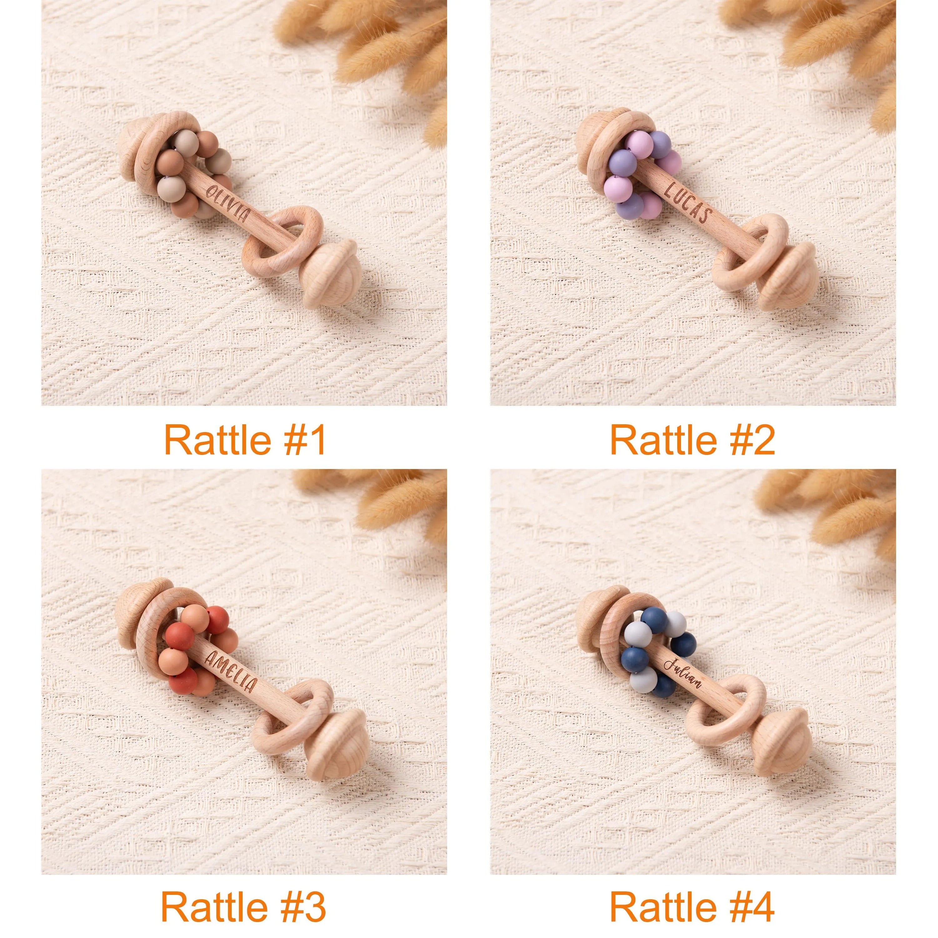 Custom Wooden Rattle, Sensory Toys for Baby, Personalized New Baby Gifts, Baby Shower Gifts, Nephew Gifts, Newborn Gifts, Christmas Gifts