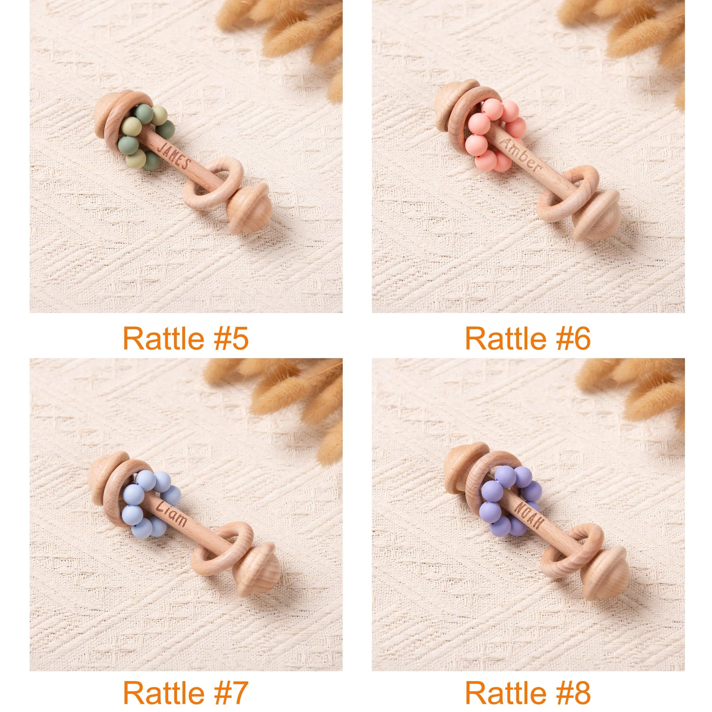Custom Wooden Rattle, Sensory Toys for Baby, Personalized New Baby Gifts, Baby Shower Gifts, Nephew Gifts, Newborn Gifts, Christmas Gifts