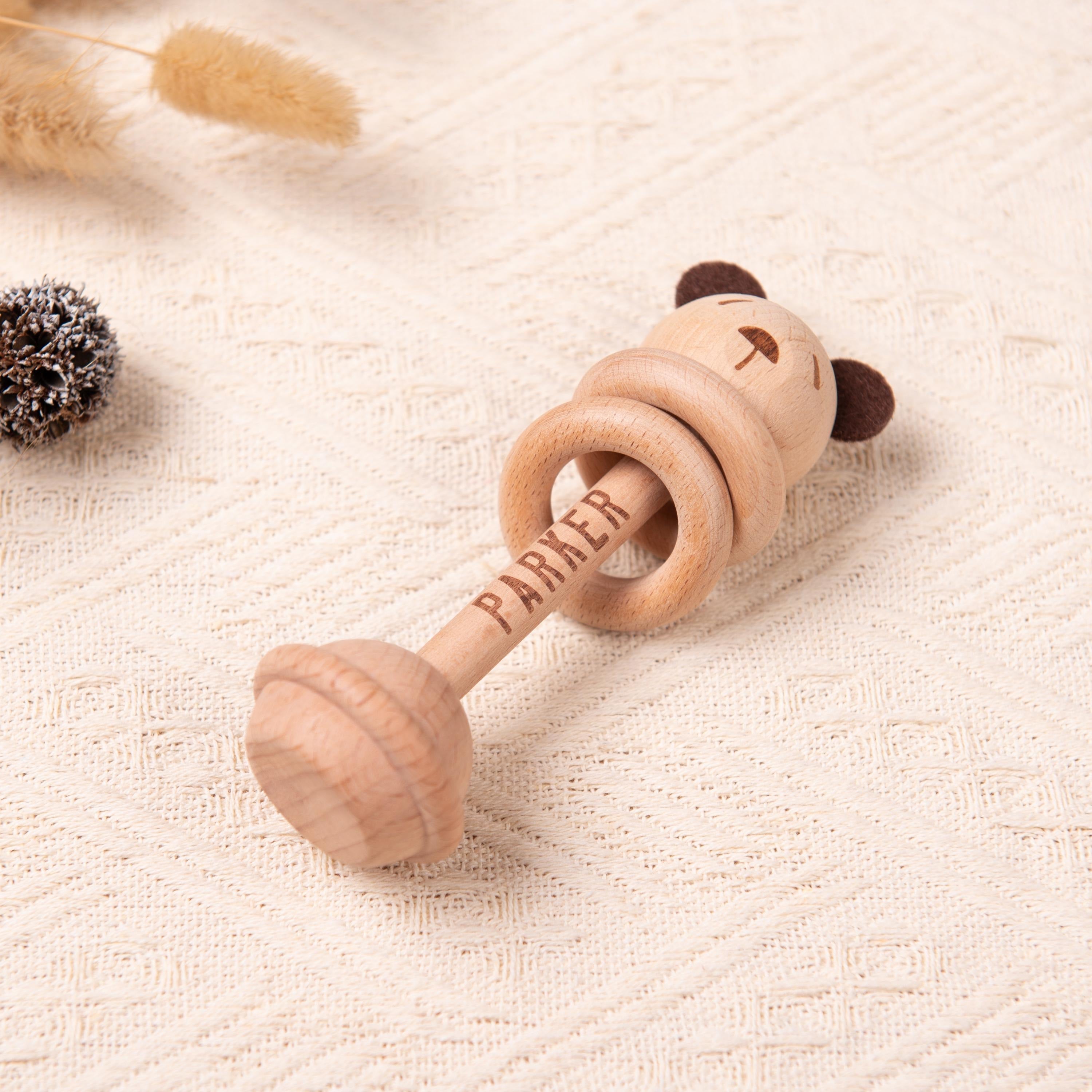 Personalized Baby Gift Set, Custom Crochet Baby Rattle with Name, Wooden Toys for Babies, Baby Shower Gifts, Newborn Gifts, Christmas Gift