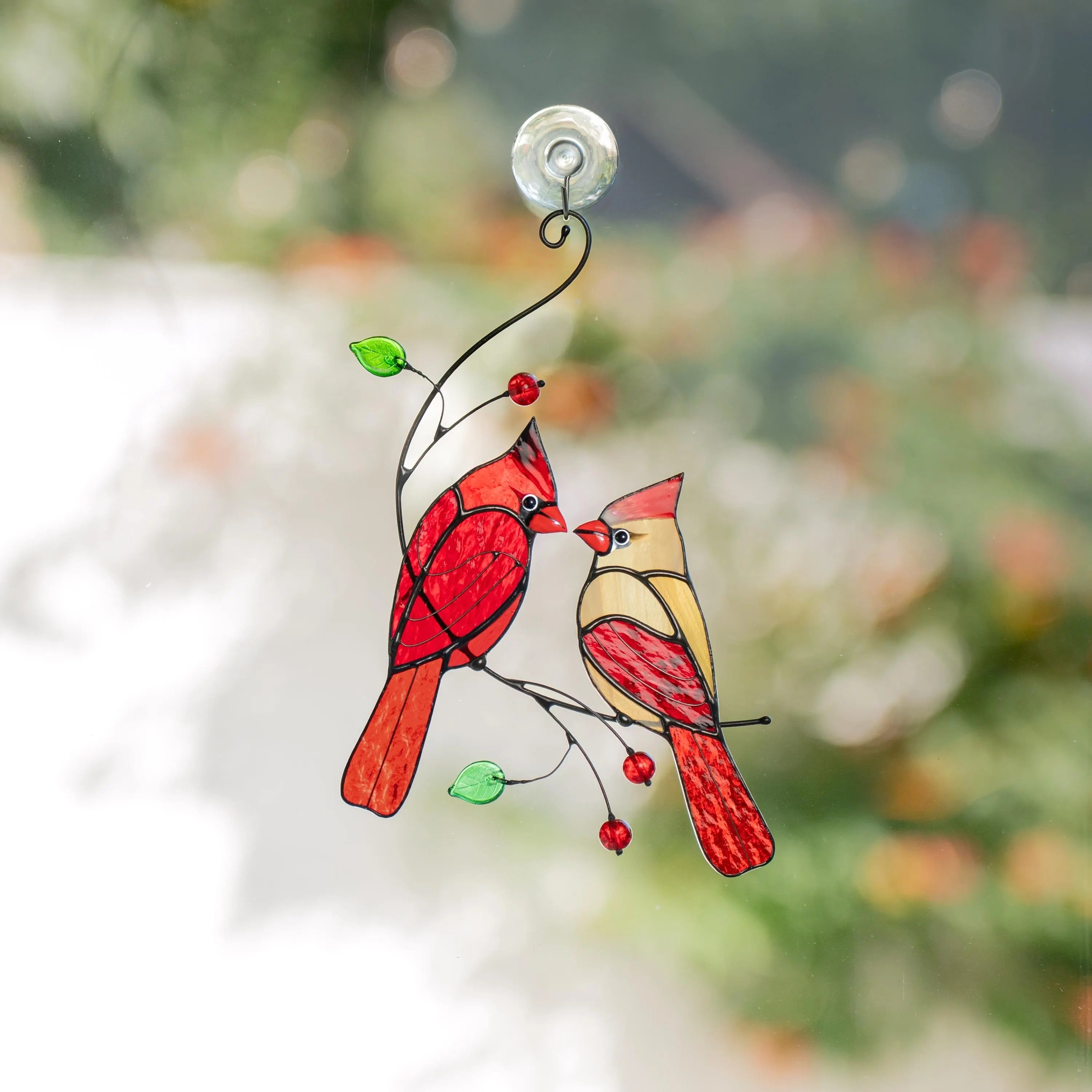 Stained glass cardinal ornament Handmade Christmas gifts Cardinal stained glass window hangings Bird lover gifts Stained glass art