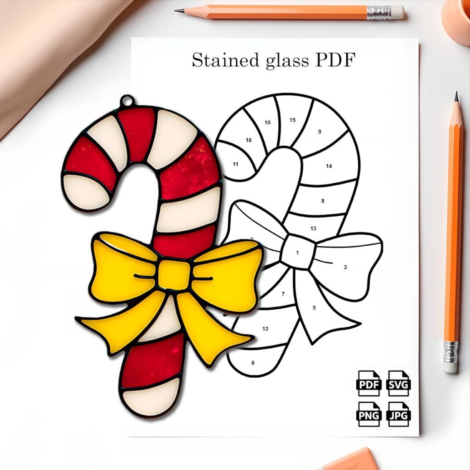 Candy Cane Stained Glass Pattern: Christmas Ornament, Art Decor