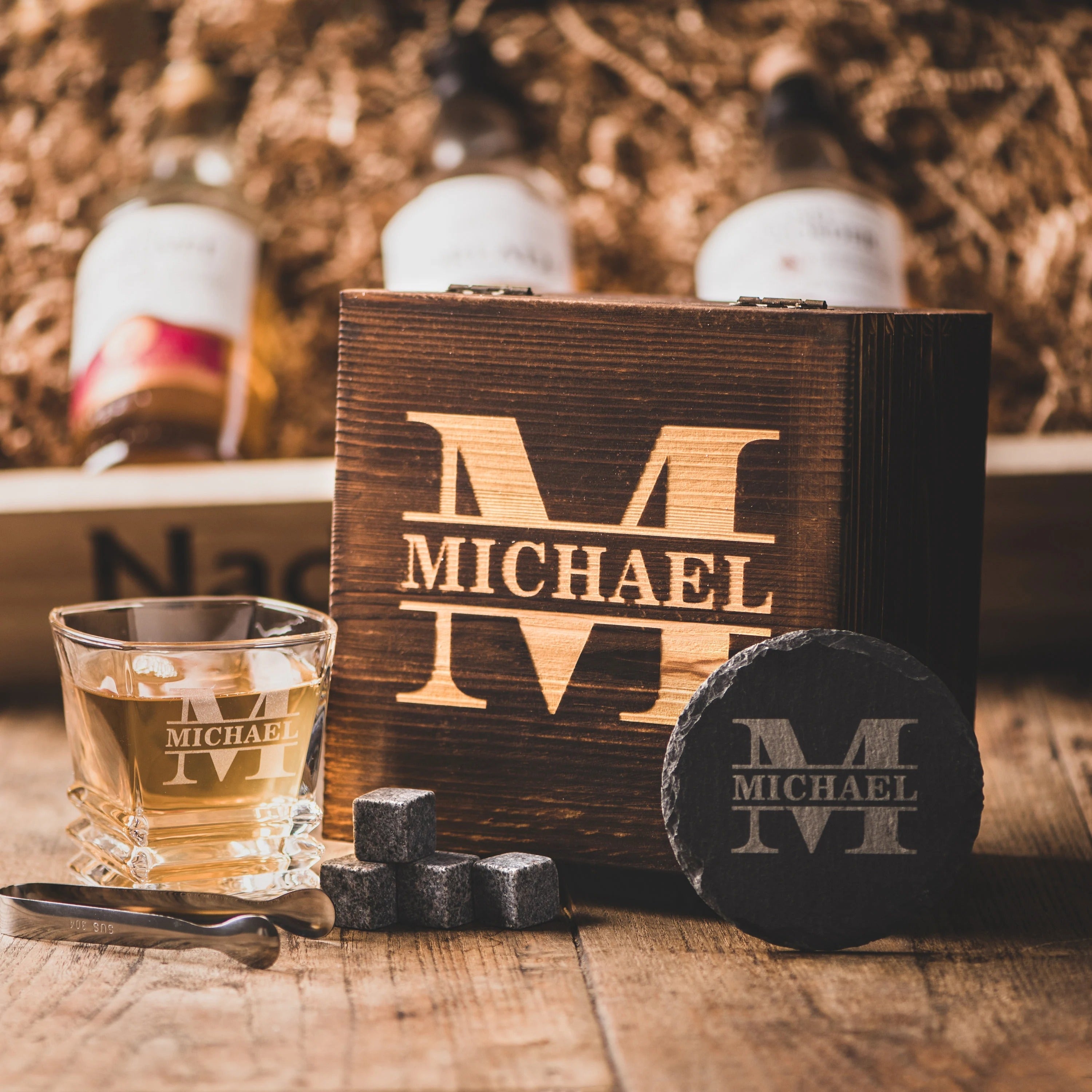Personalized Whiskey Glasses in Wooden Box, Groomsmen Gifts, Best Man Gift, Father of The Groom Gift, Father of The Bride Gift, Husband Gift