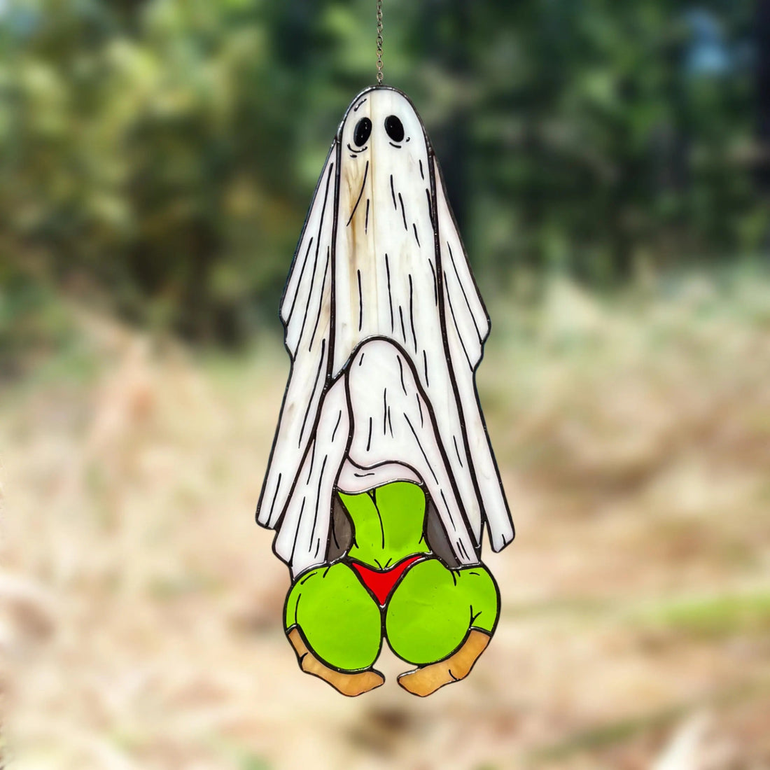 Funny Ghost Stained Glass. Handmade Halloween Decor for Spooky Season. Hilarious Ghost Suncatcher for Witchy Homes & Unusual Window Art Fans