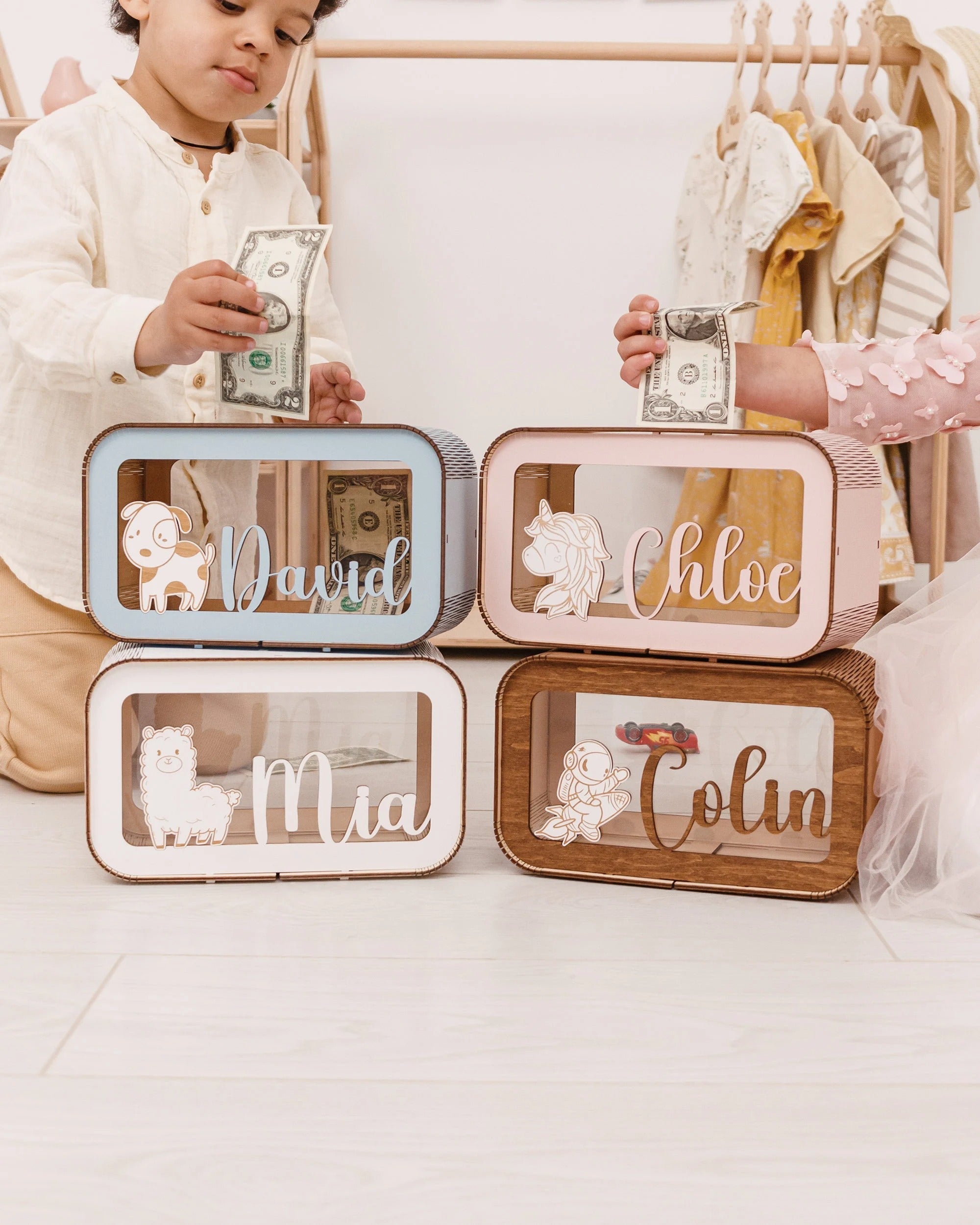 Personalized Piggy Bank, Wooden Kids Money Box with Name, Baby Nephew Gift. Birthday Gifts for Kids, Boy Nursery Decor, Toddler Gifts