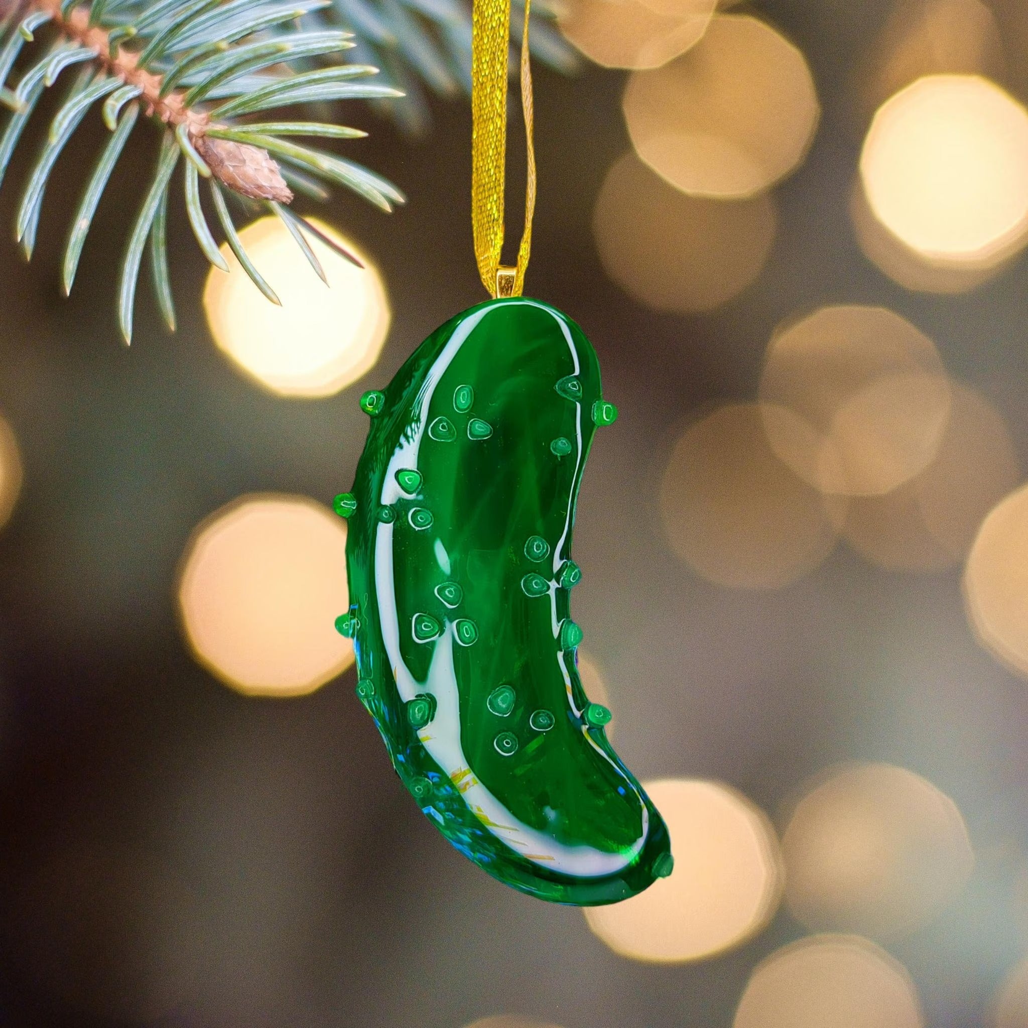 Glass Christmas Pickle Ornament. Fun Christmas Gift for Tree Decor. Unique Holiday Tradition Keepsake. Handmade Glass Pickle for Xmas Tree
