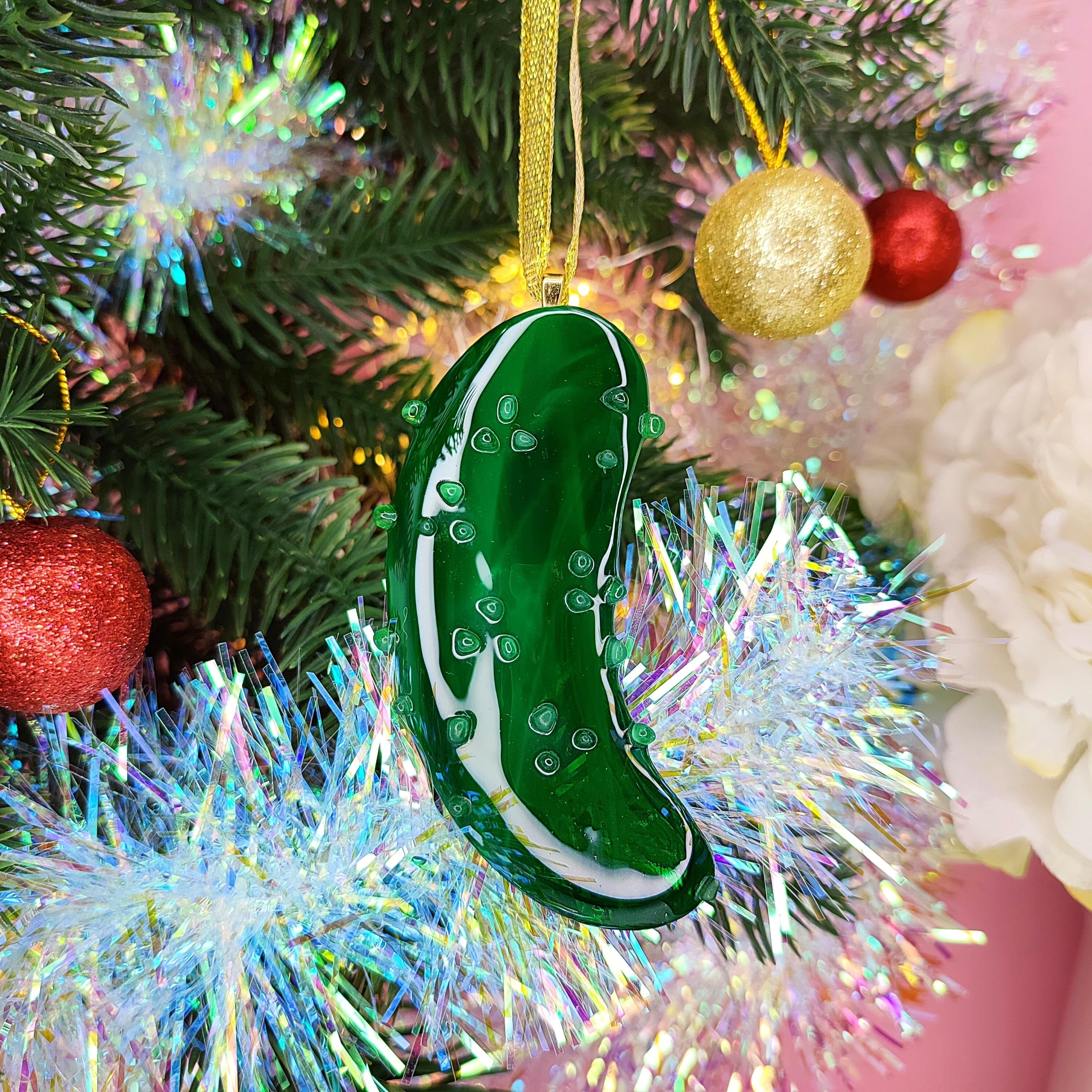 Glass Christmas Pickle Ornament. Fun Christmas Gift for Tree Decor. Unique Holiday Tradition Keepsake. Handmade Glass Pickle for Xmas Tree