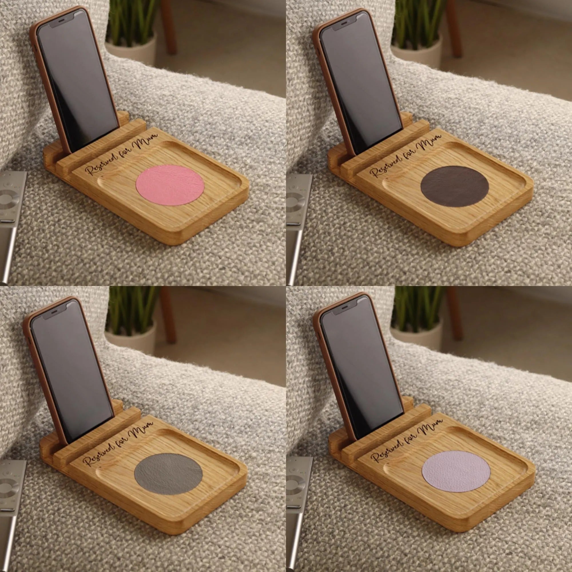 Sofa Coaster Tray and Phone Stand in Solid Oak