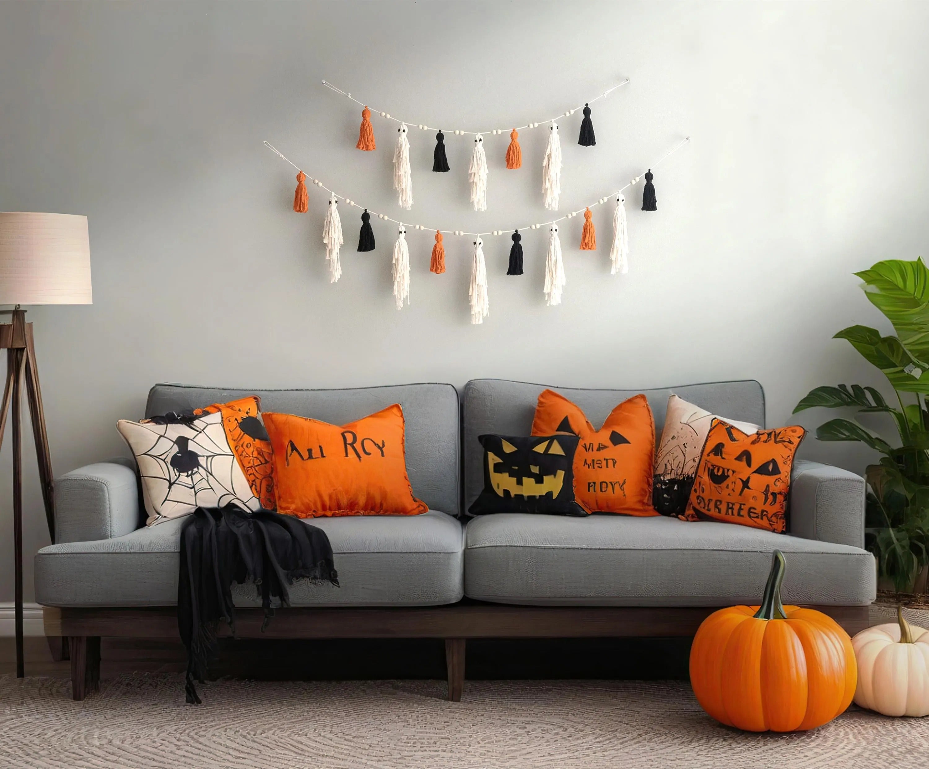 Party-Ready Halloween Ghost Garland – Boho Macrame Wall Banner V75