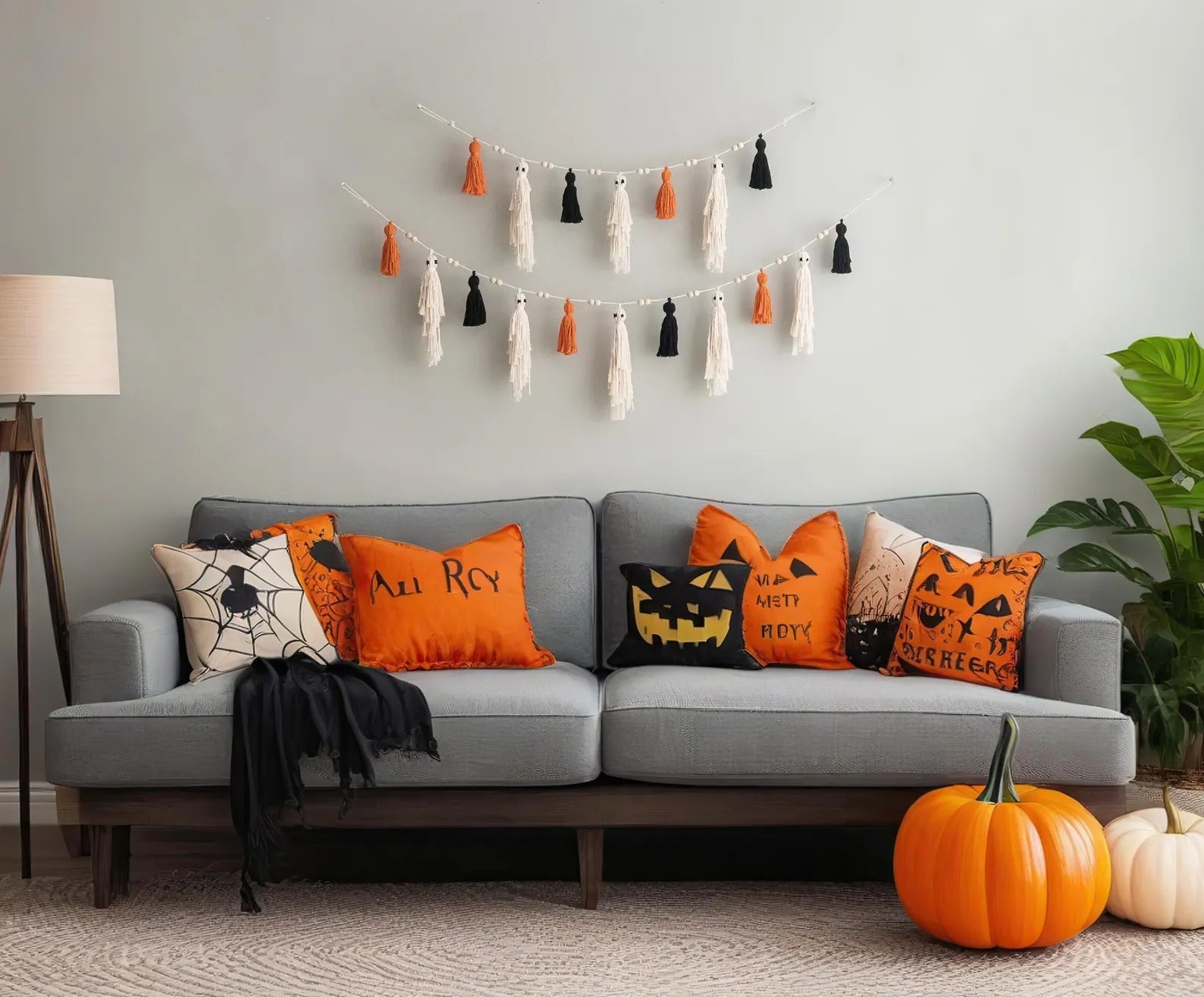 Party-Ready Halloween Ghost Garland – Boho Macrame Wall Banner V75