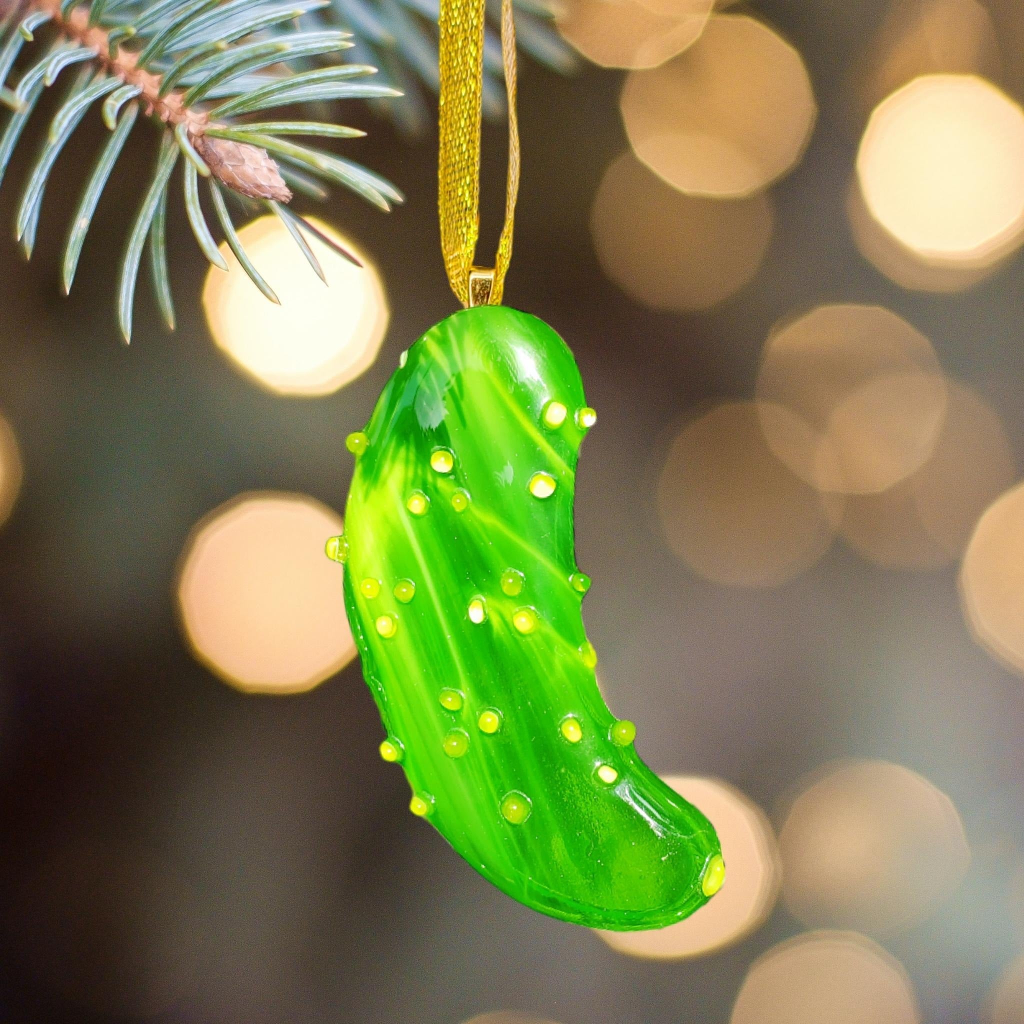 Glass Christmas Pickle Ornament. Fun Christmas Gift for Tree Decor. Unique Holiday Tradition Keepsake. Handmade Glass Pickle for Xmas Tree